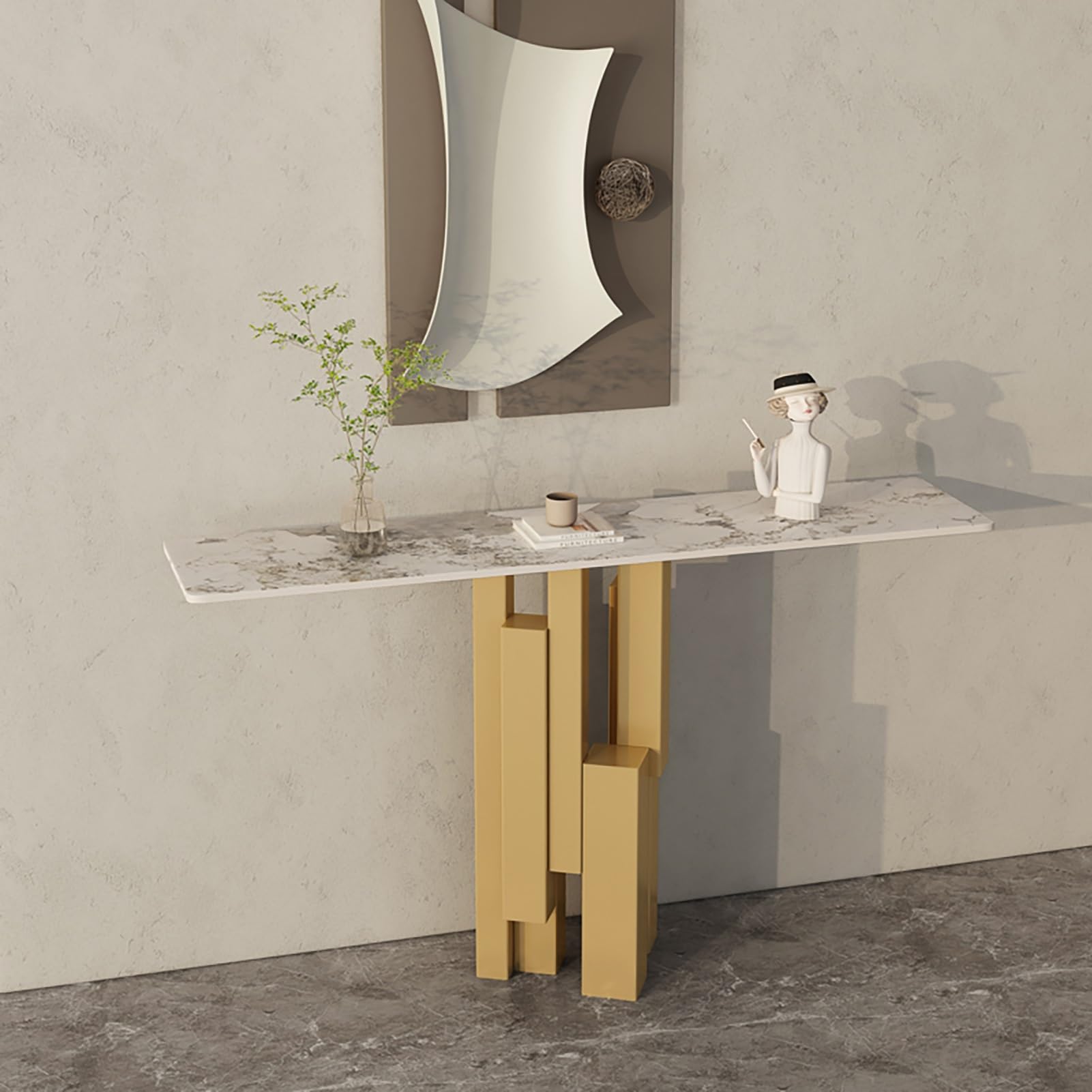 Mueble Recibidor Estrecho para Entrada o Pasillo, con Base geométrica, Mesa Estrecha con Estructura de Metal, para Entrada, Pasillo, Entrada, Sala de Estar(White,100cm/39.5in)