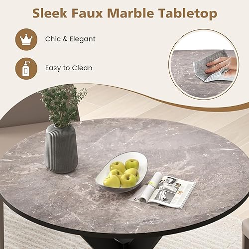 Miniatura 5 de Byroce - Mesa de comedor redonda de 36 pulgadas para 2-4, mesa de cocina de granja con parte superior de mármol y patas de madera maciza, mesa