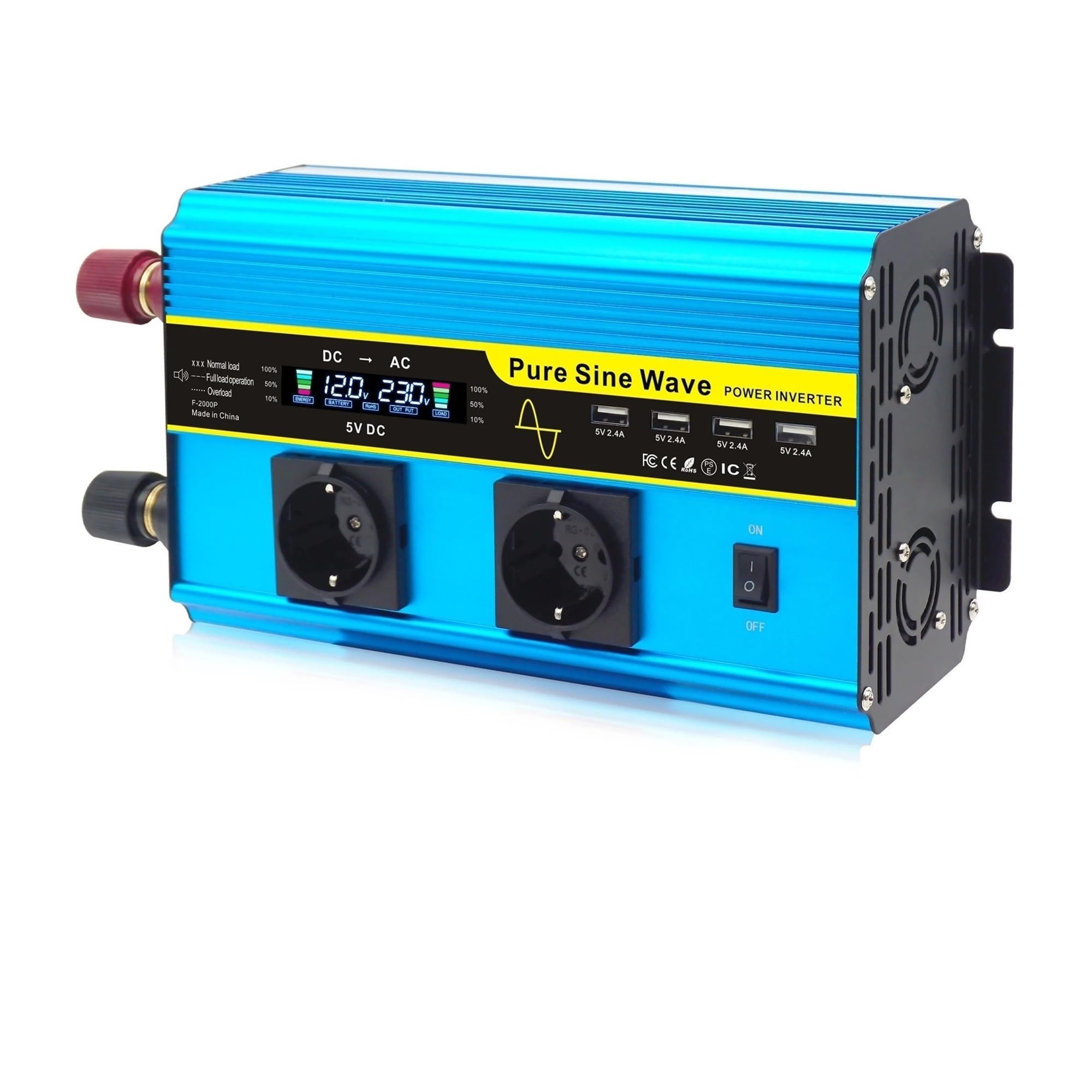 Convertidor Inversor Transformador Inversor Onda Sinusoidal Pura 8000W CC 12V/24V A CA 220 V/230 V Control Remoto Pantalla LCD Convertidor para Autocaravana Batería Solar(DC12V,50Hz EU,5000W Peak)