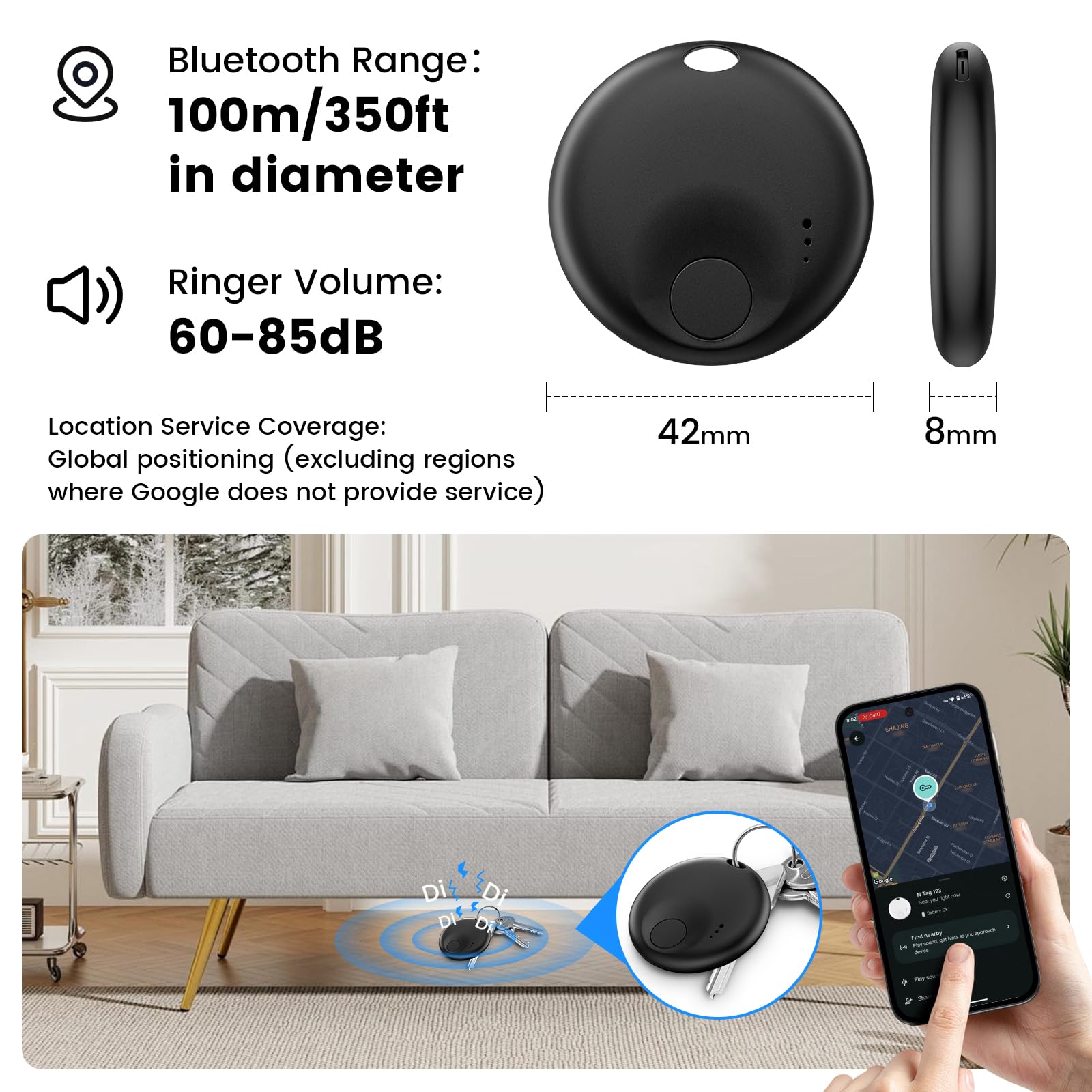 Confezione da 4 targhette tracker – Confezione da 4 per Android e iOS Find My App, Bluetooth Tracker compatibile sia con Google Find Hub che Apple Find My App, Trova oggetti per chiavi, portafogli