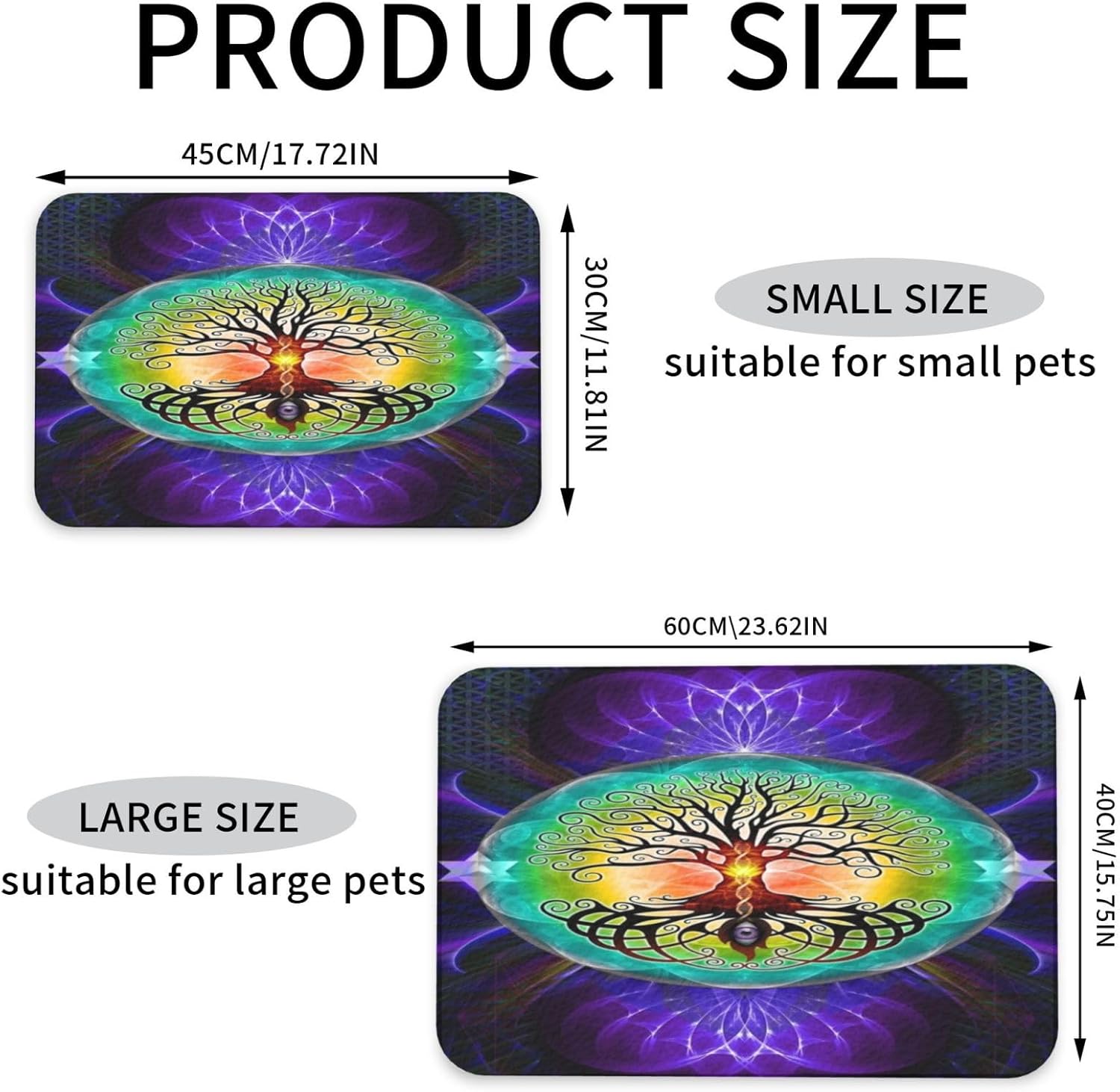Mandala Flowers Pet Feeding Mat-Absorbent Quick Dry Pet Cat Dog Food Mat Non Slip Waterproof Rubber Dish Placemat