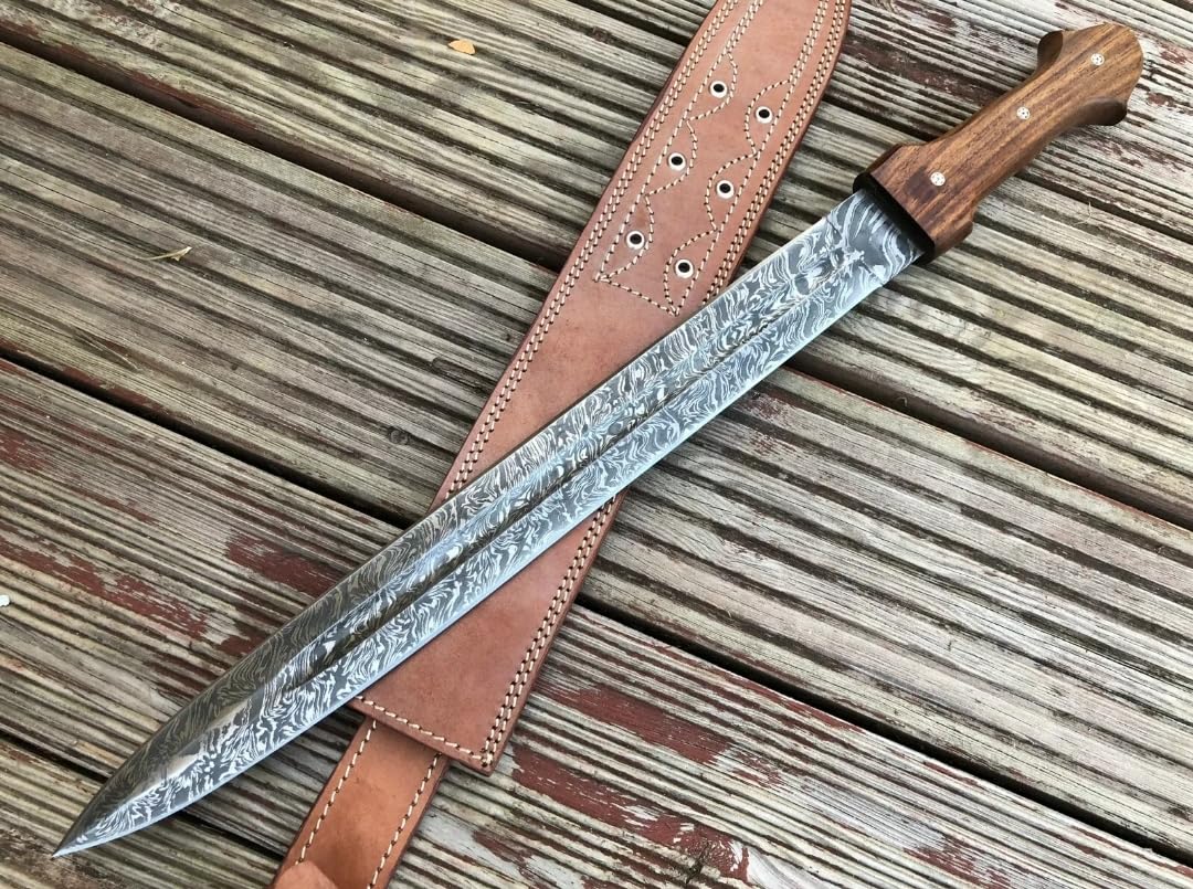 Empire - 24 Inch Long - Sharpe Edges - Full Tang Sword - Handmade Damascus Steel Combat Sword with Sheath - Rose Wood Grip - Hand Forged Medieval Sword - Best Gift for Him