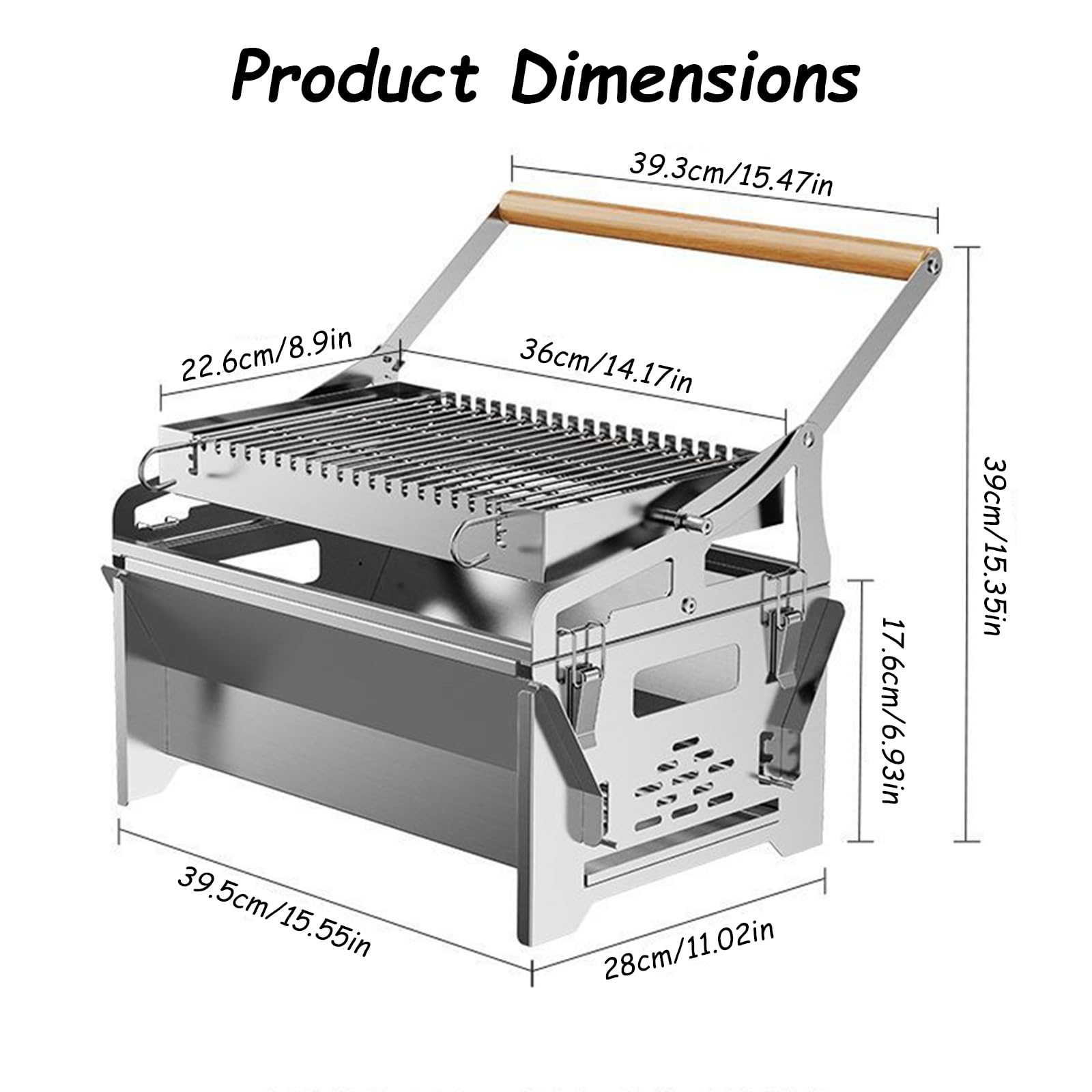 Grill WęGlowy,Grill WęGlowy BBQ,Obrotowy O 360°,Z RęCznym Mechanizmem Obracania,Ruszt Ze Stali Nierdzewnej,Regulowana Taca,Idealny Na Kemping,Piknik Oraz PrzyjęCia W Ogrodzie I Tarasie(39.5*28*39cm,St