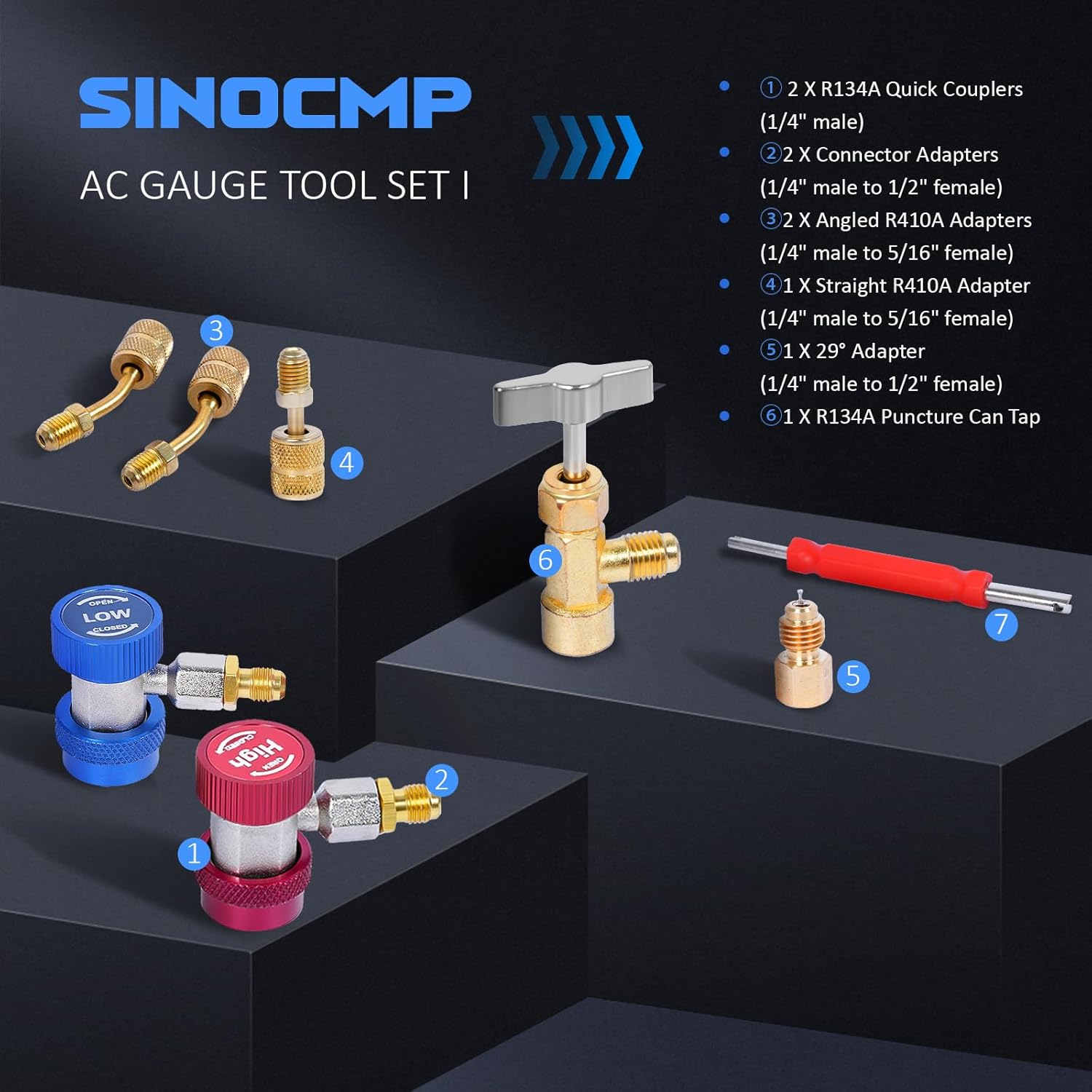 SINOCMP R410A R134A HVAC Manifold Gauge, 410A 134A Air Conditioner A/C Refrigerant Recharge Set, R22 R12 Diagnostic Gauges with Hoses Tool Kit