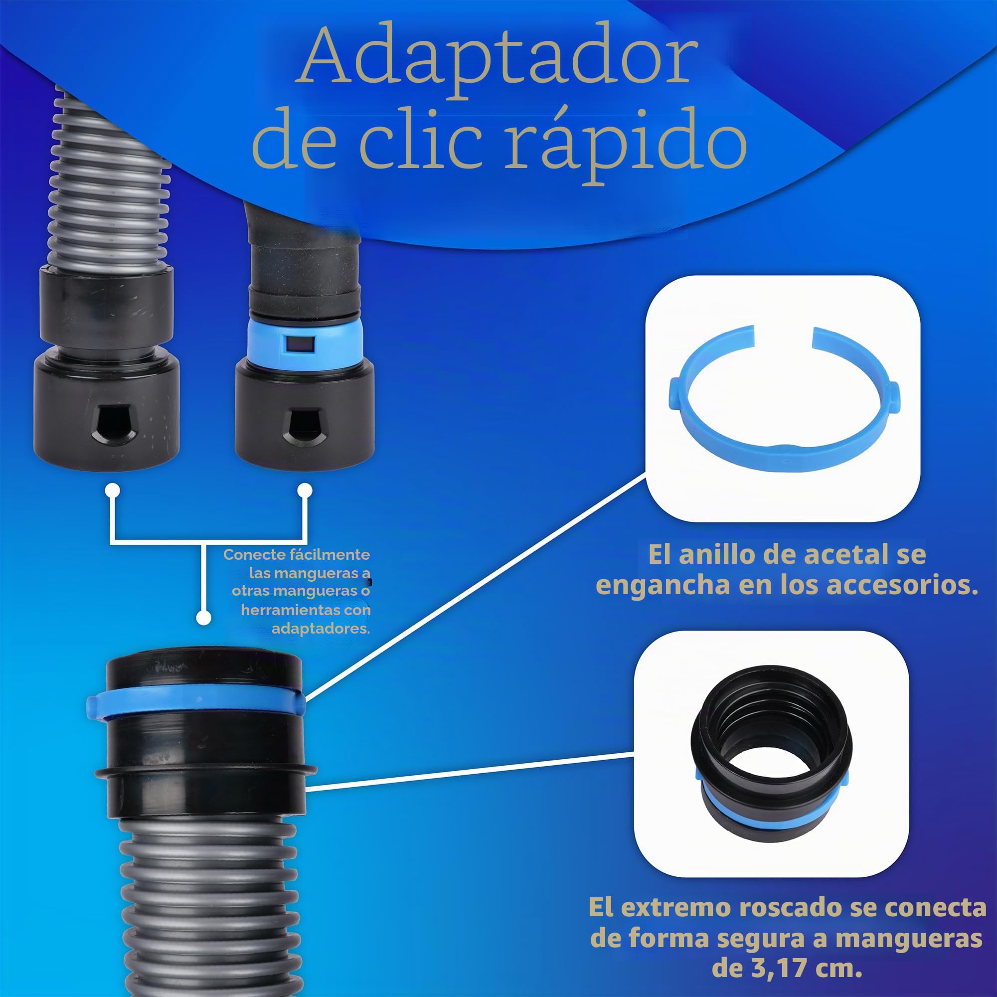 Cen-Tec Systems 94698 Quick Click - Manguera para aspiradoras de hogar y tienda (10 pies), color plateado