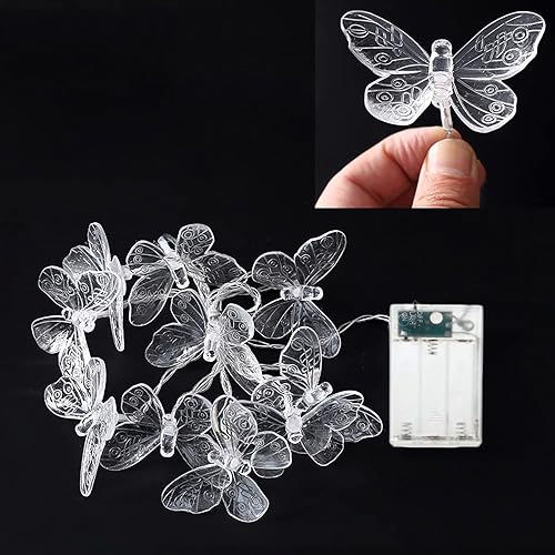 Miniatura 9 de WONFAST Guirnalda de luces LED de mariposa, funciona con pilas, para interiores y exteriores, luces decorativas para el hogar, dormitorio, fiesta,