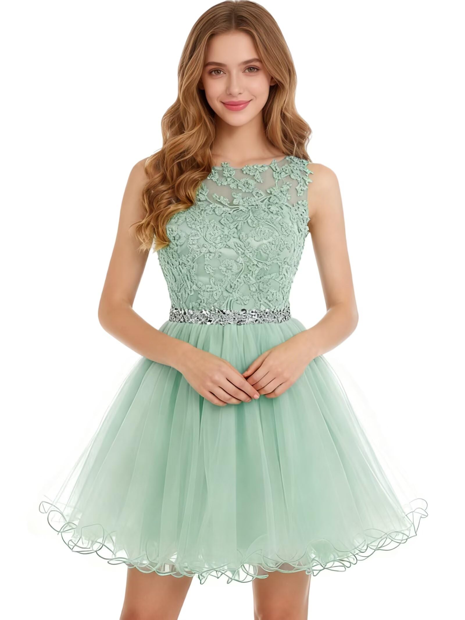 Dydsz Womens Scoop Appliques Homecoming Dress Short Cocktail Party Gown
