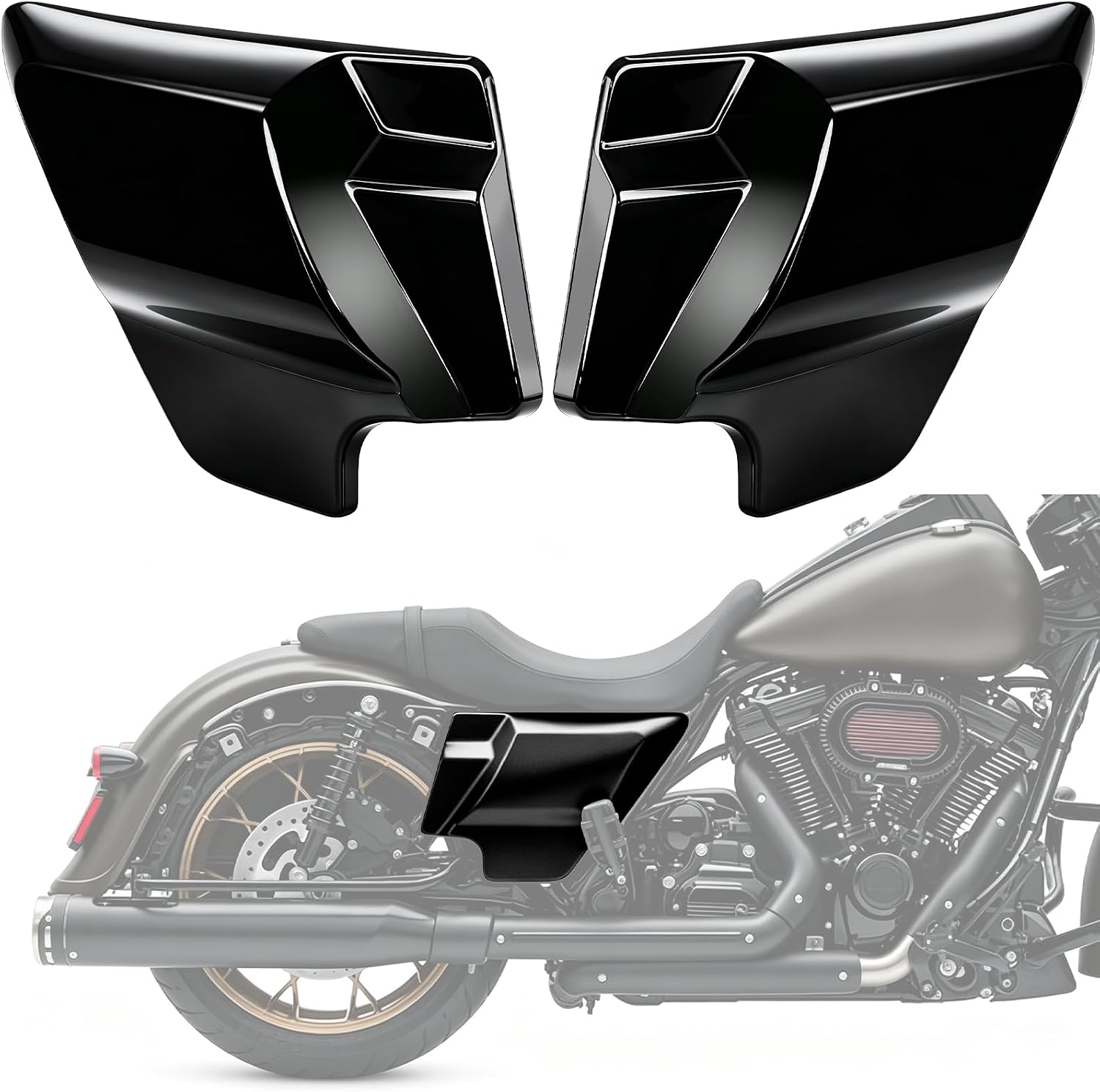 Vivid Black Side Cover Panel for 2009-2026 Harley Touring Road King Road Glide Electra Glide/Street Glide, Left & Right, Ultra Classic Replace of 66048-09 & 66250-09