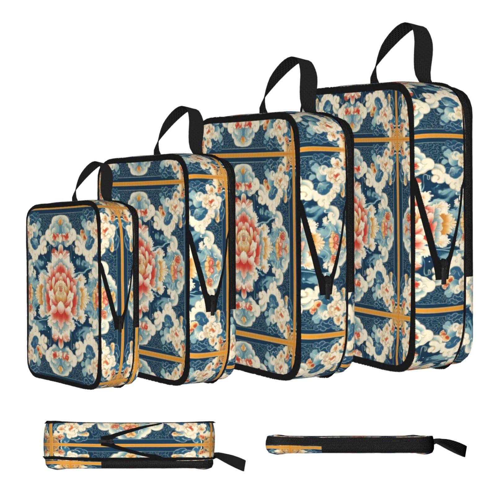 Sxzvvbn Black Peony Pattern Compression Packing Cubes 4 Piece Set