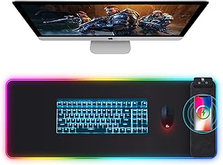 Wireless Charging RGB Gaming Mouse Pad 10W, LED Desk Mat 31.49" x 11.81" x 0.47", 10 Light Color Extra Large Mousepad Non-Slip Rubber Base Computer Keyboard Mat for MacBook, PC, Laptop