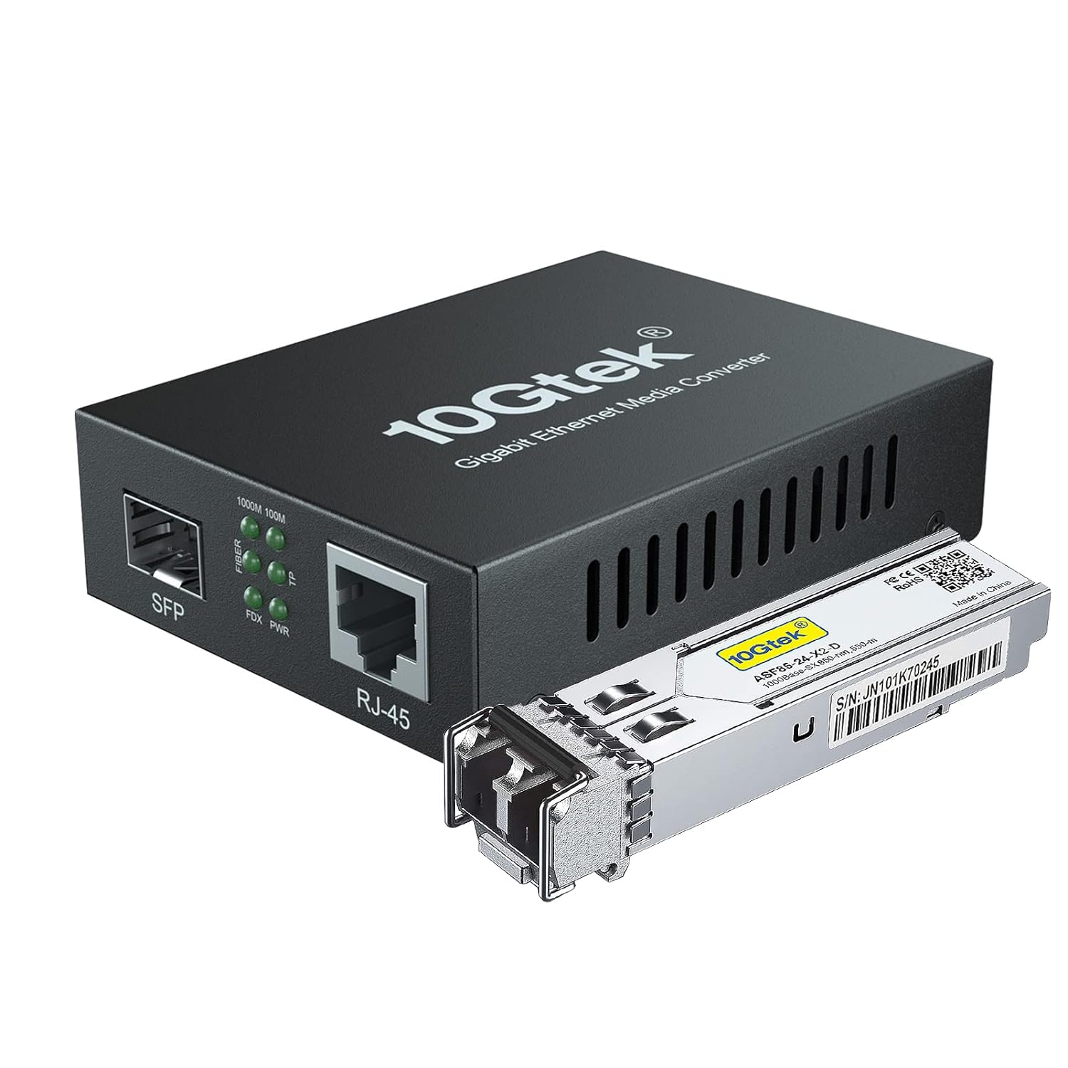 10Gtek Gigabit Ethernet Media Converter with a 1000Base-SX Module Included, MMF Dual LC Fiber to Ethernet RJ45 Converter for 10/100/1000Base-Tx to 1000Base-SX, UL Certified, up to 550m