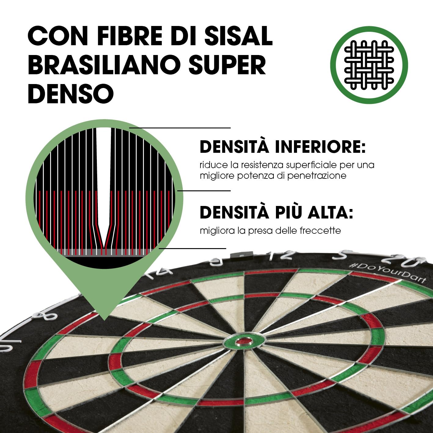 Bersaglio per freccette | Set completo con 6 freccette e illuminazione opzionale | Freccette in acciaio incl. alette | Bersaglio in sisal con anello protettivo | Dartboard standard