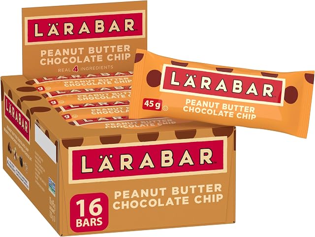 LÄRABAR Pâte de chocolat au beurre d'arachide, barre d'énergie aux fruits et aux noix, boîte de 16 Barres, sans gluten, végétalien, paquet familial, snack-bars