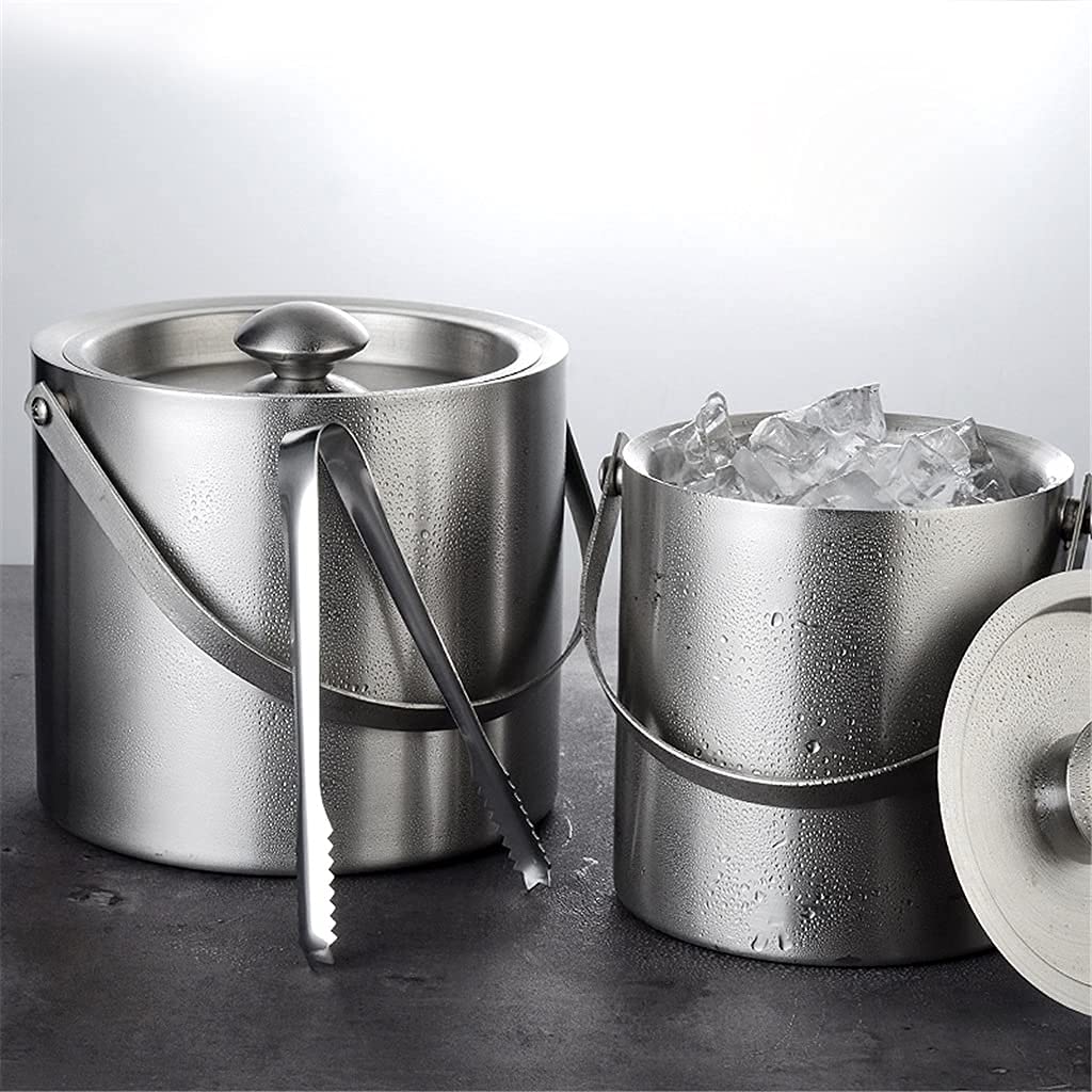 Cubo de Hielo, con Tapa y Pinzas para Hielo, Cubo de Hielo de Acero Inoxidable para Bar KTV, Doble Aislamiento, Barril de Hielo para Vino, champán, Hielo para Vino.