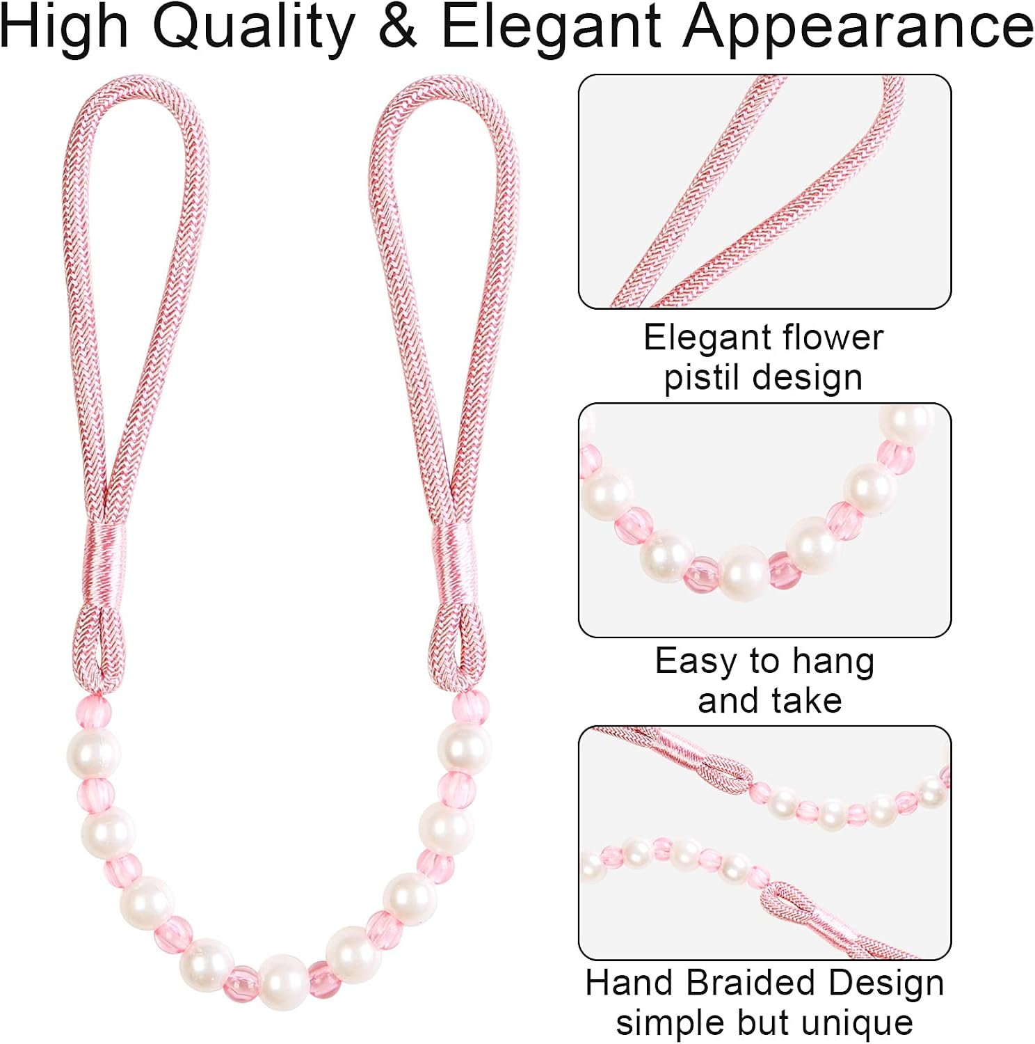 Pair Of Acrylic Pearl Curtain Tie Backs Curtain Tied Rope Decoration (Pink) - Image 5