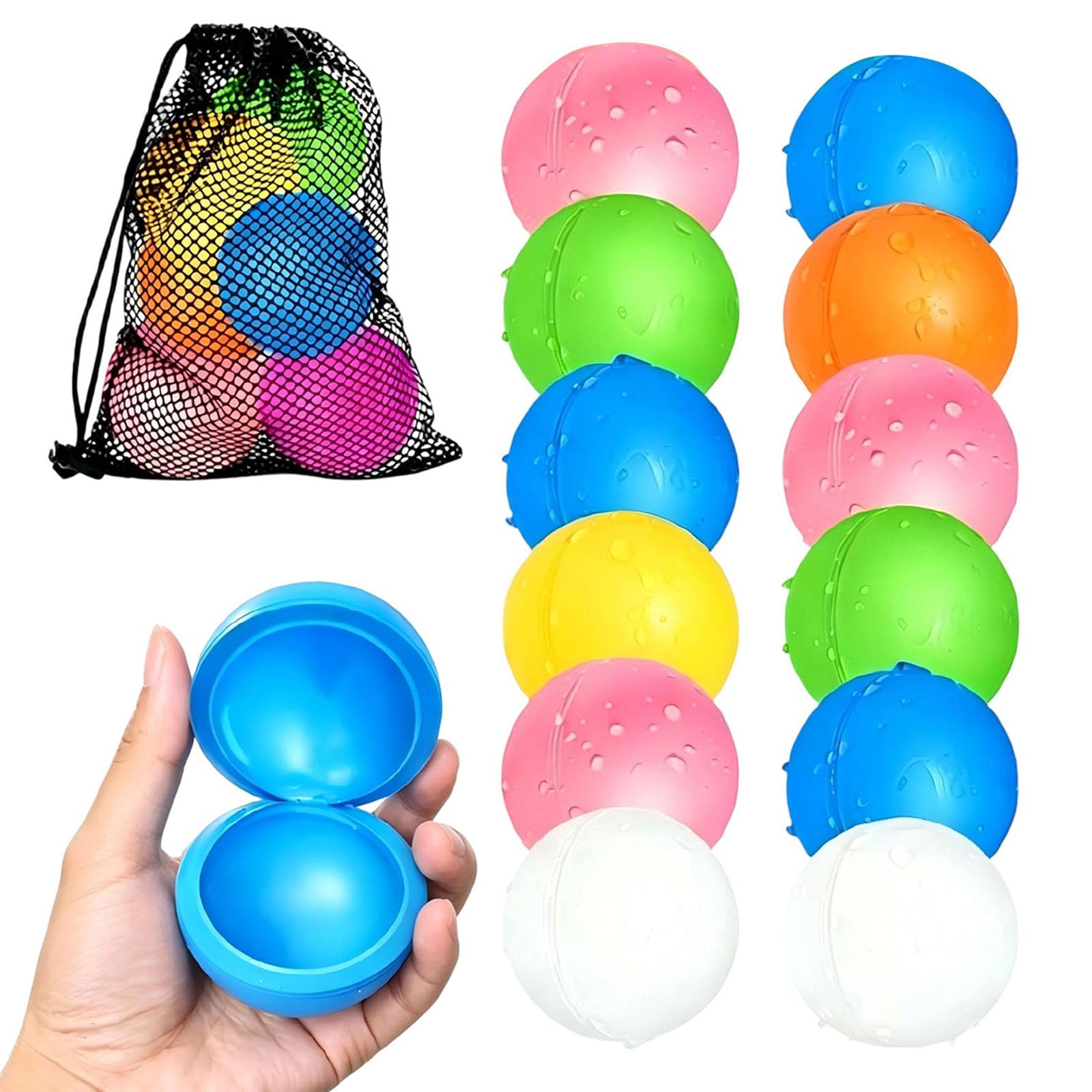 12PC Reusable Water Balloons Set, Self-Sealing Refillable Silicone Water Bombs for Outdoor Pool Games, Quick-Fill Summer Water Toys for Adults, Eco-Friendly Alternative to Disposable Balloons