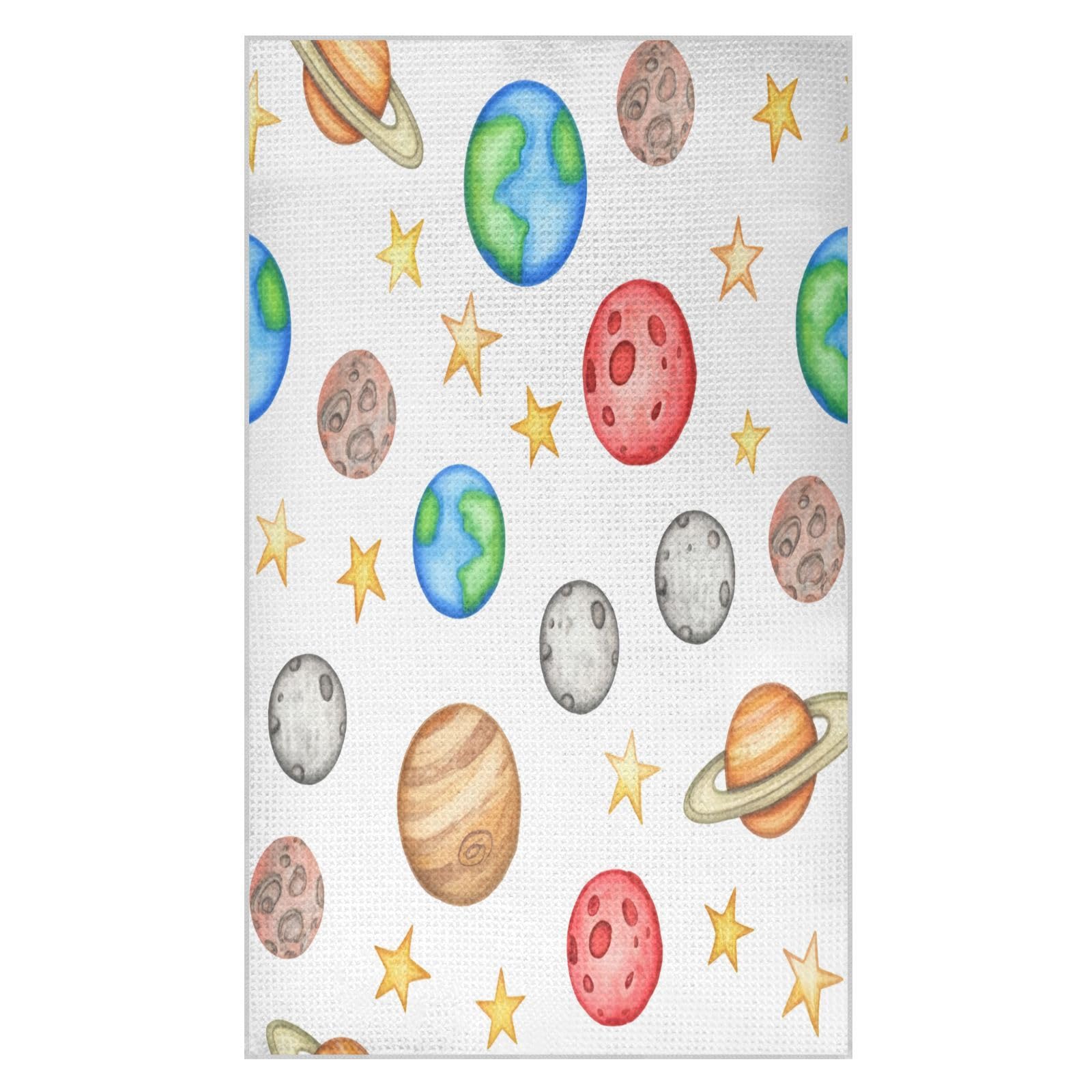 BURSTDDY Cartoon Planet (2) Kitchen Towels,Absorbent Dish Towels 2 Pack