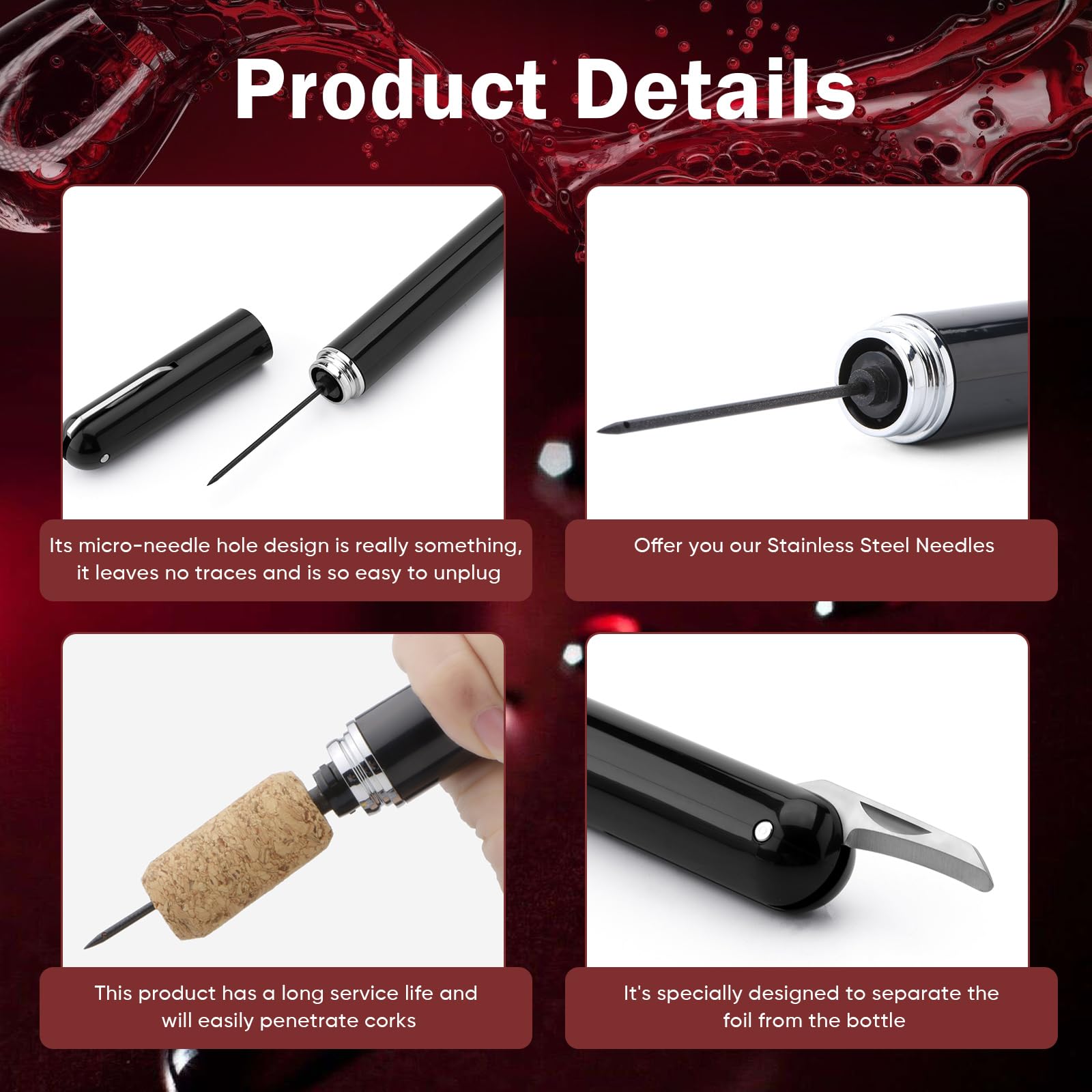 Sacacorchos de Bomba, Abrebotellas Aire Presión con Corta Cápsulas y Tapones de Botella, Accesorios Vino Portátil para Viaje Fiesta Boda, Regalo para los Amantes del Vino