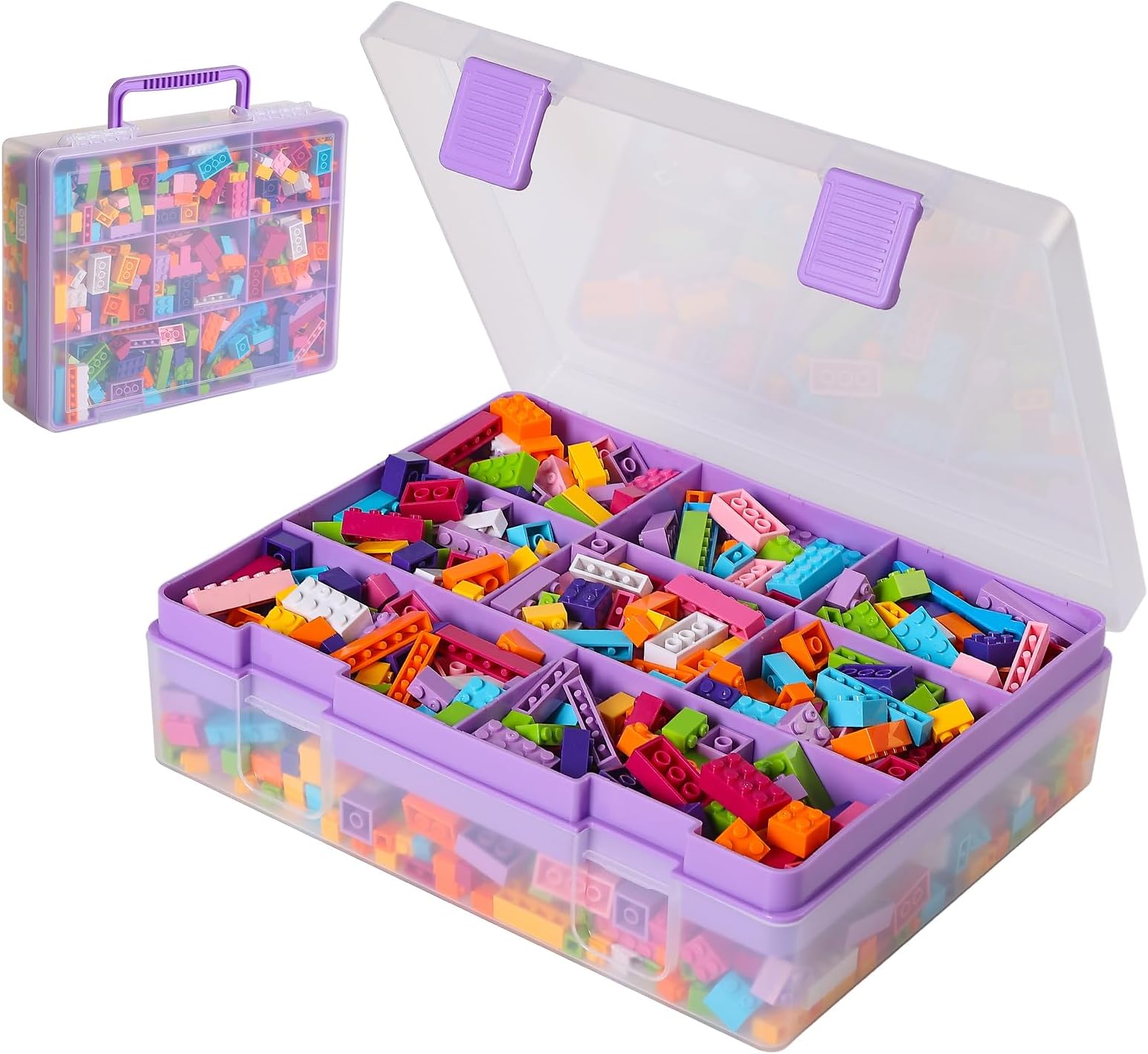 Douorgan Toy Storage Organizer for Lego Stackable Organizer Bins Portable Organizer Containers Storage Box Plastic Case for Bead Bracelet Making DIY Jewelry Nail Charms (Purple)