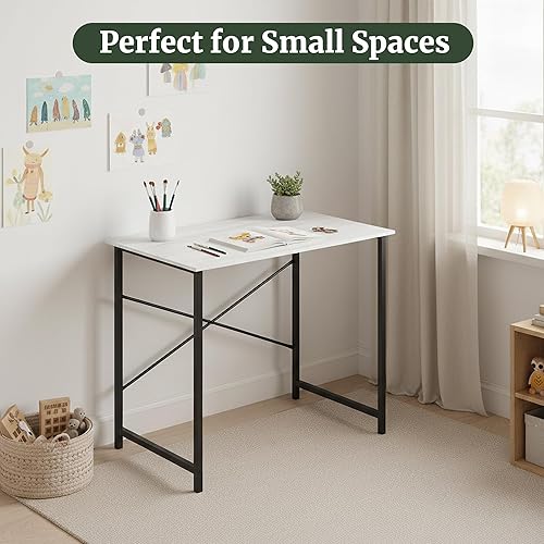 Miniatura 3 de Escritorio para computadora de 32 pulgadas, escritorio simple para oficina en casa, mesa de estudio, marco de metal resistente, escritorio MDF