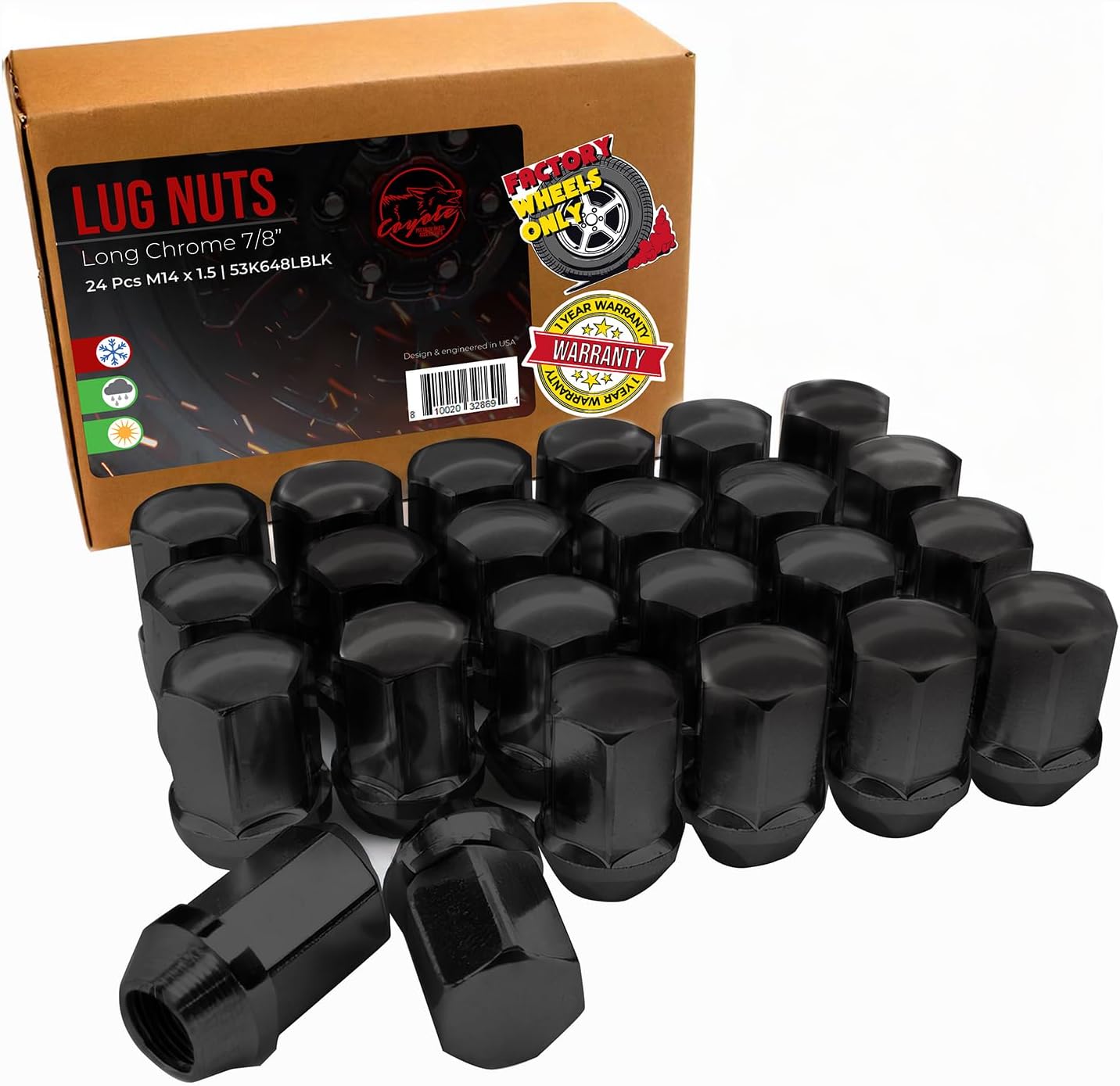 10-Pack M14x1.5 Black Lug Nuts - 0.90" Long, 13/16" Hex, Fits Ford F-250 F-350 Super Duty