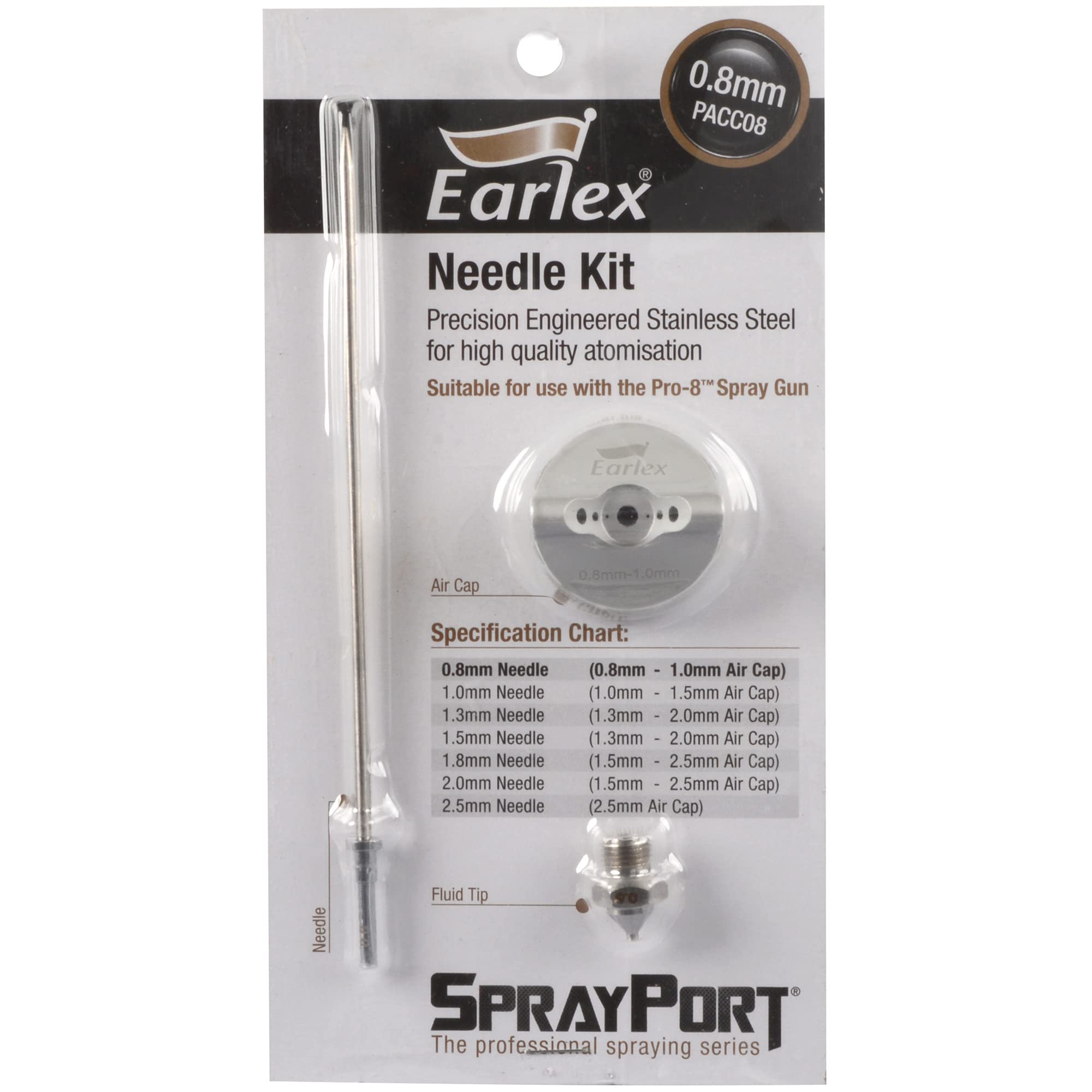 Earlex 0 pacc08 0,8 mm punta de aguja con líquido y boquilla