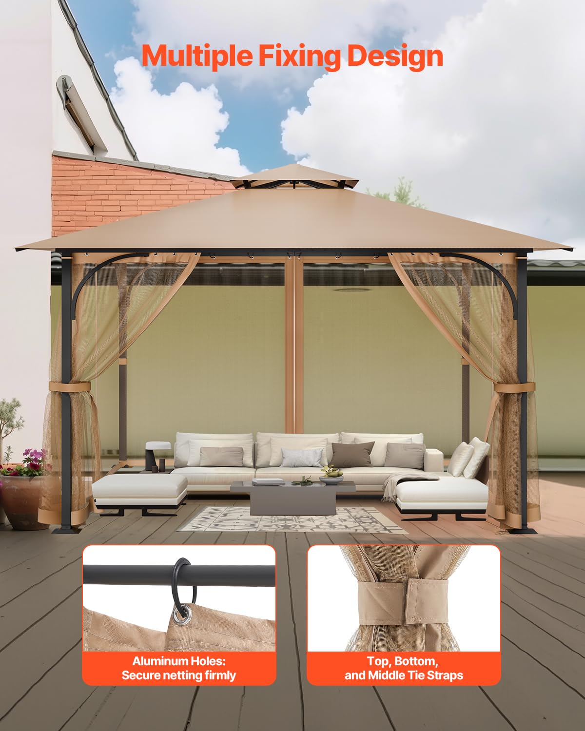 VEVOR Rete di Ricambio per Gazebo, Adatta per Gazebo da 304,8 x 304,8 x 213,4 cm Rete Anti-Moscerini per Patio, Tenda per Esterni a 4 Pannelli, con Doppia Cerniera, Schermo per Baldacchino, Solo Rete