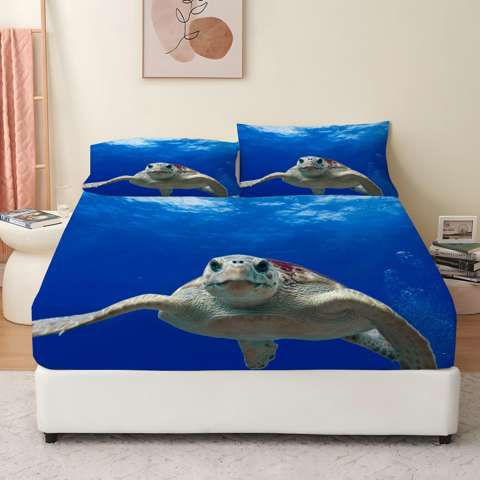 Amazon｜ボックス シーツ キング 海の青 ベッドシーツ 180x200x30cm