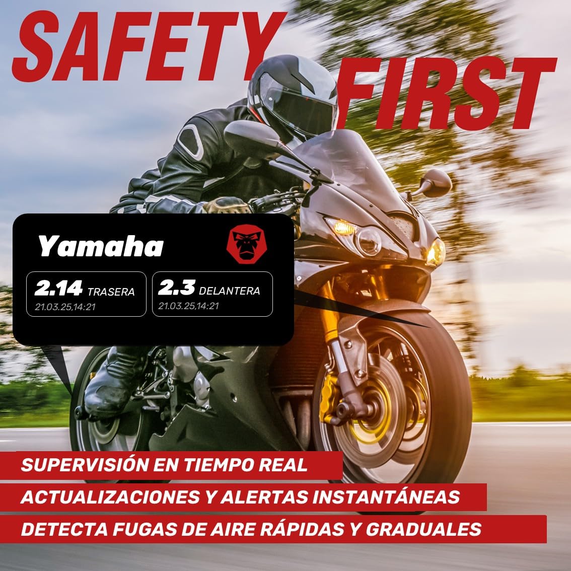 TPMS | Sensores de presión de neumáticos | Temperatura de los neumáticos | Bluetooth 5.0 | Válvula de 3,5" | 8 Gramos por Sensor | App | Navegación | Seguimiento | Planificación de rutas | Especificaciones: Bluetooth: v5.0
