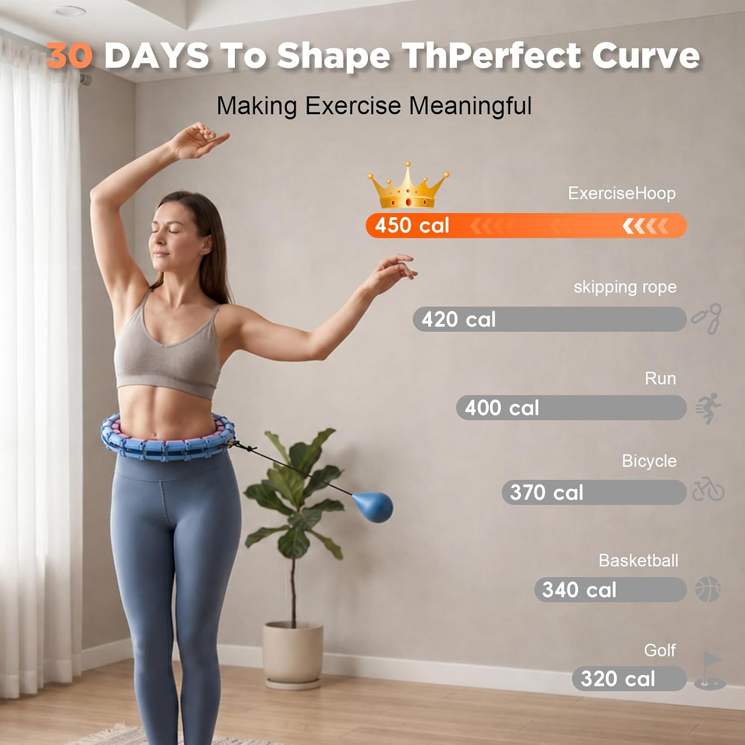 32 Knots Weighted Hula Infinity Fitness Detachable Hoop, 65 Inch Plus Size