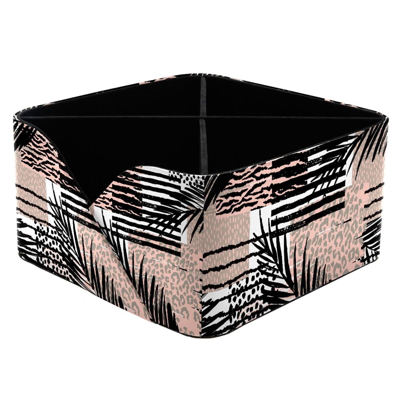 KengjuTesu Exotic Pattern Palm Desktop Organizer Pen Holder, Rectangular Pencil Cup for Office, Study and Makeup Stations