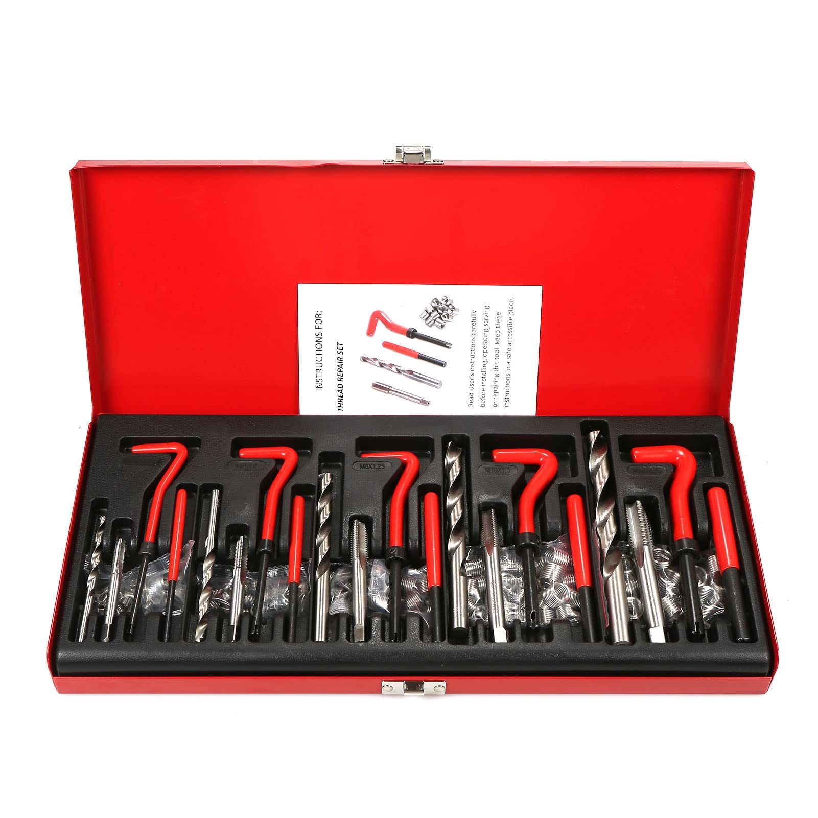 Kit di Riparazione Filettature da 131 Pezzi Strumento di Ripristino della Filettatura con Inserti in Filo e Punte da Trapano per Riparazioni di Motore, Testata e Fai-da-Te