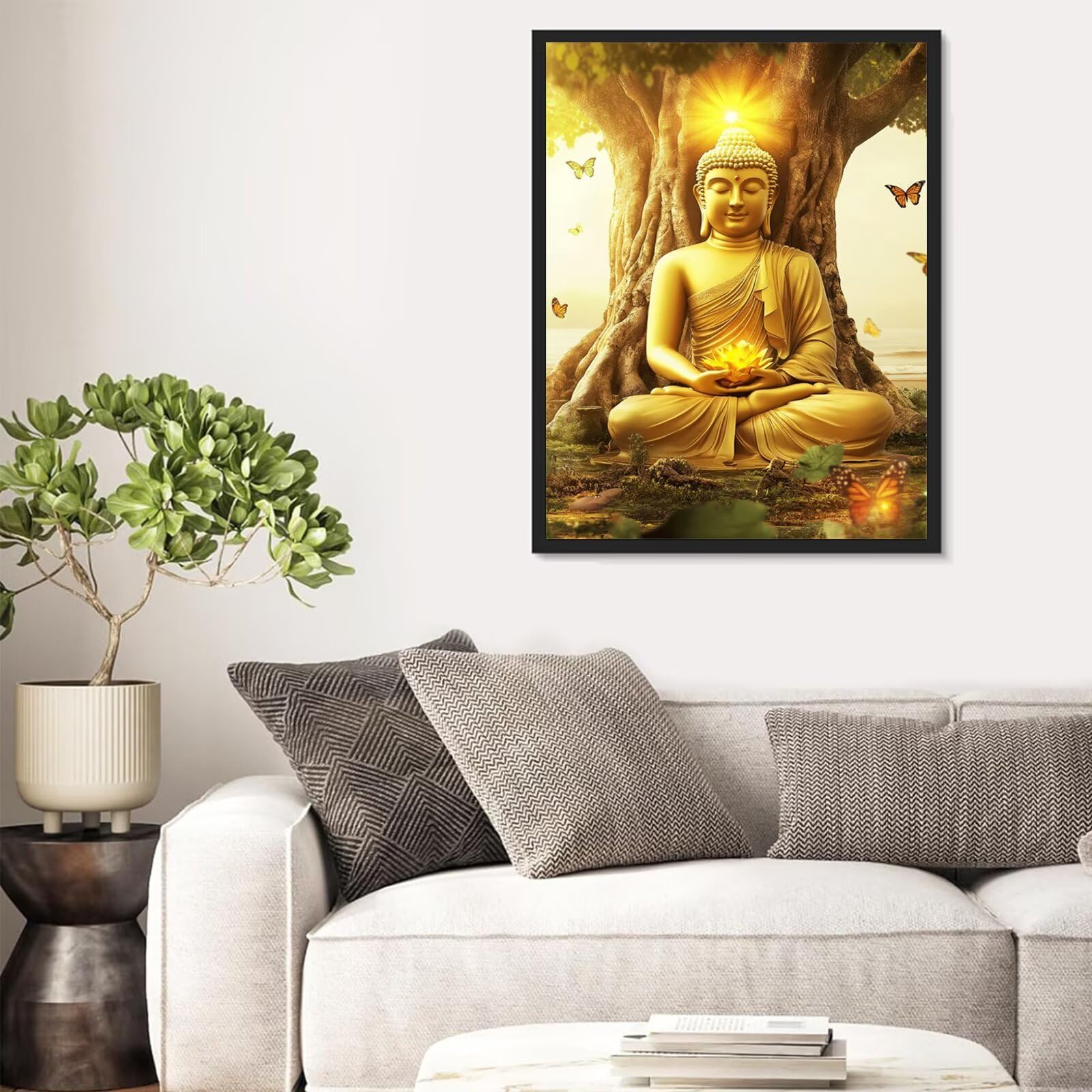 zen Malowanie po numerach Dorośli Bez Ramki Płótno 90x120cm, Malowanie według numerów Dorośli Kamienna statua Wzór z 3 pędzlami i pigmentem akrylowym, Paint by Numbers Adults Kit per Home Decor, Cod1