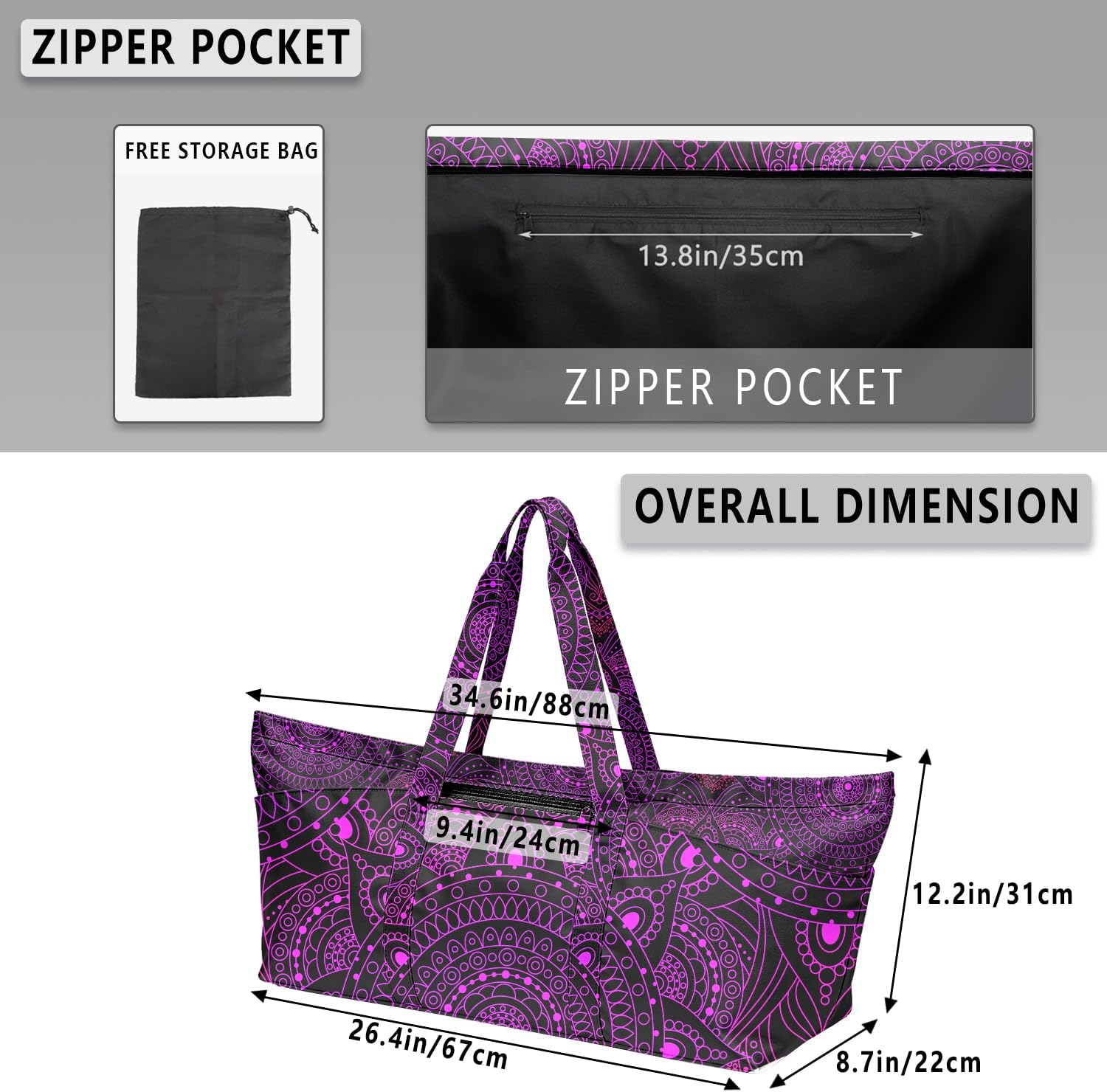 Women's Yoga Bag with Yoga Mat Carrier - Large Mat Pocket Fitness Tote for Pilates, Gym, Travel, Office & Beach