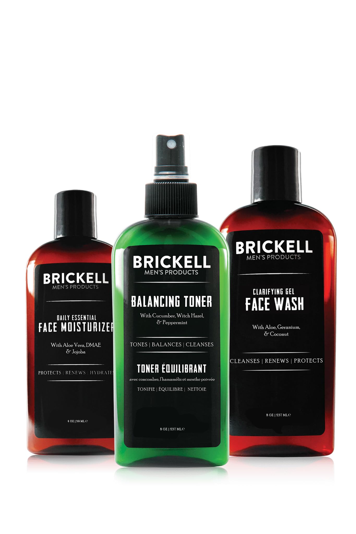 Brickell Men's Products Codzienne oczyszczanie twarzy do tłustej skóry, toner bezalkoholowy, żel do twarzy i nawilżający, naturalny i ekologiczny, pachnący