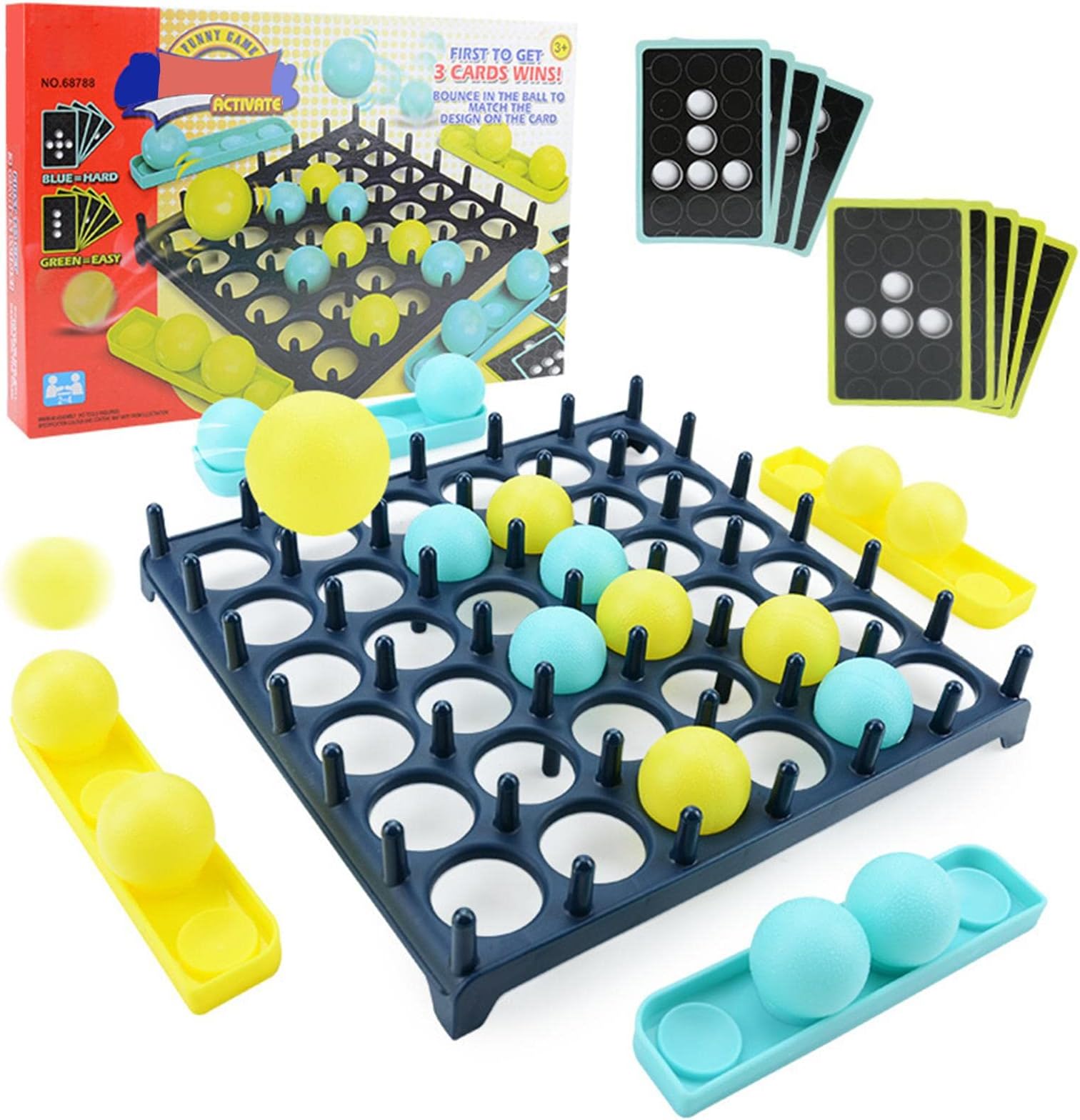 Bounce Off Game,Ping -Pong Challenge Game, Family Bouncing Balls Board Game With Pattern Challenge For, With 16 Balls, 9 Challenge Cards And Game Grid For, 2-4 Palyers Game (1 Set)