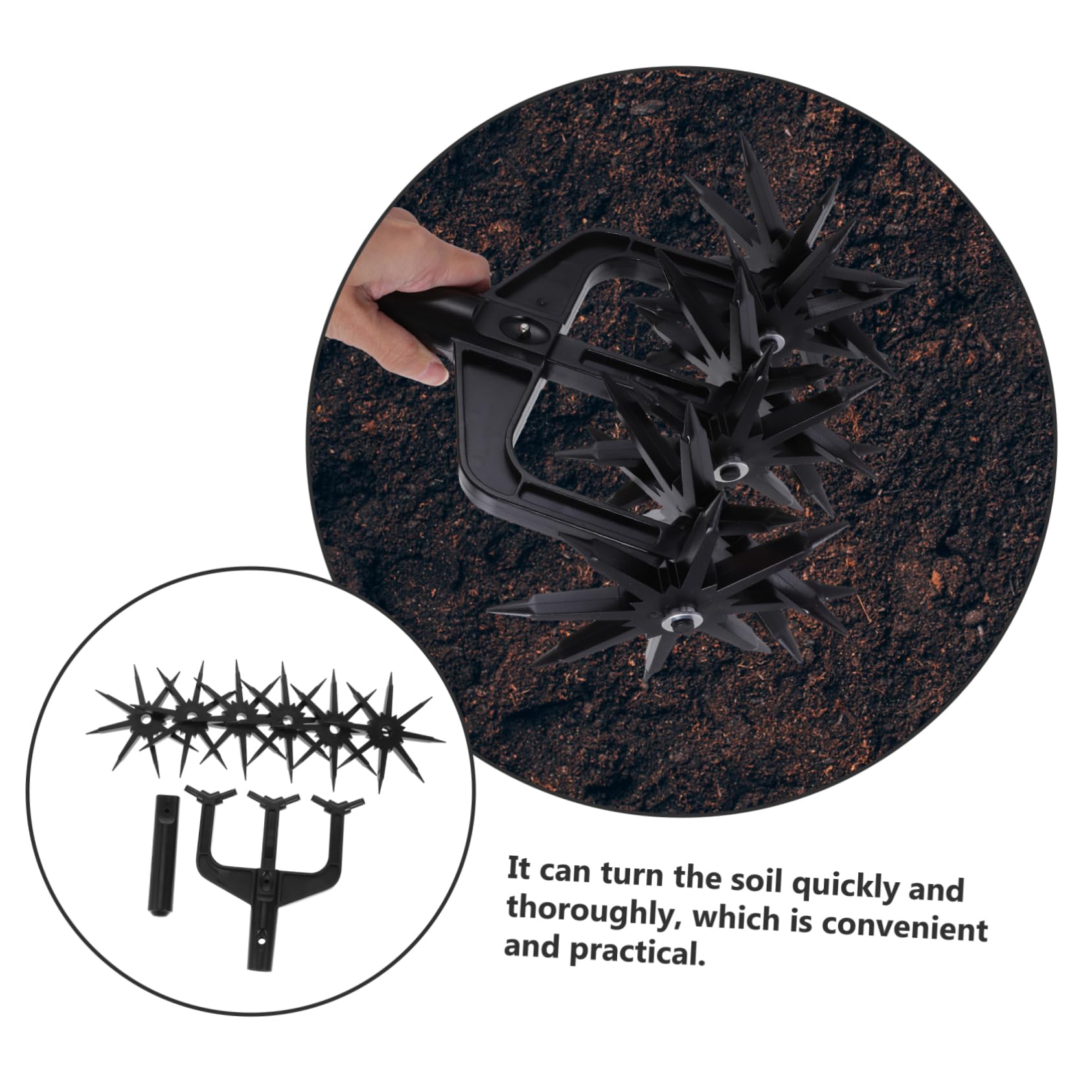Cultivador Rotatorio de Jardín Negro Abs, Herramienta de Mano | Púas para Suelo y Plantas, Uso en Césped y Jardines, Escarificador de Tierra Aireador