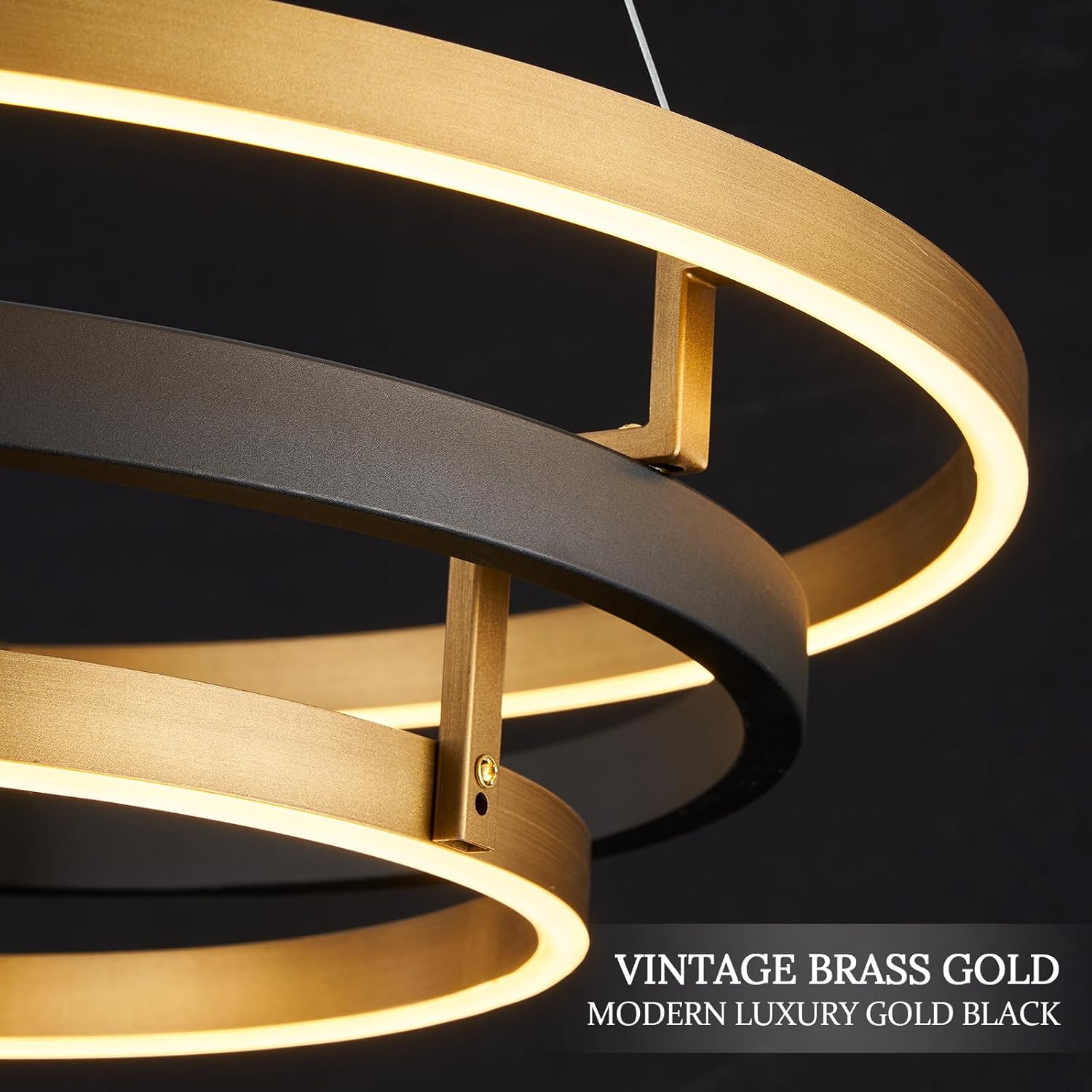 3 ring led chandelier black gold round chandeliers light fixture 31in dimmable modern circular chandeliers brass gold chandelier light for foyer dining room bedroom office living room entryway black vintage gold round 31 inches