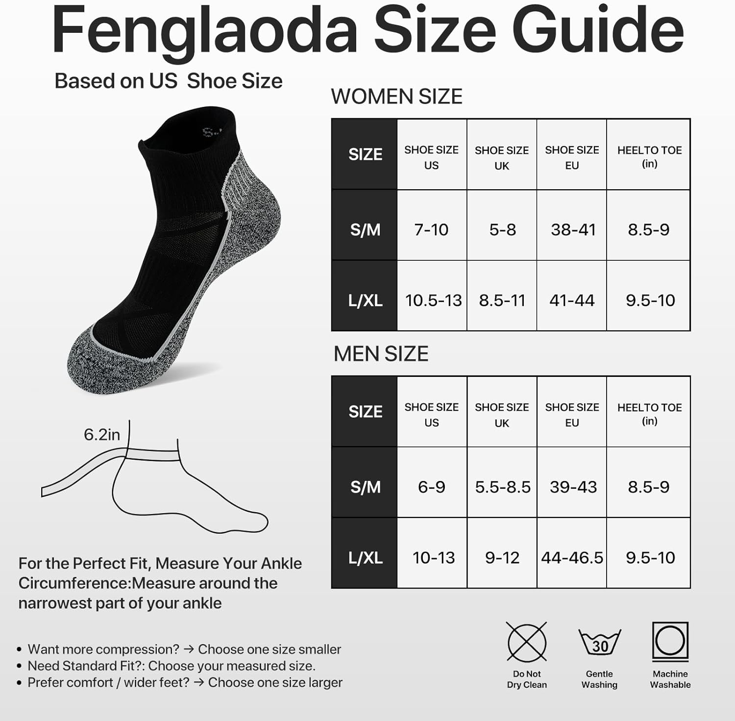fenglaoda Compression Ankle Socks for Women & Men 6 Pairs– Low Cut Running Socks with Arch Support, Cushioned Sole & Heel Tab - Image 2
