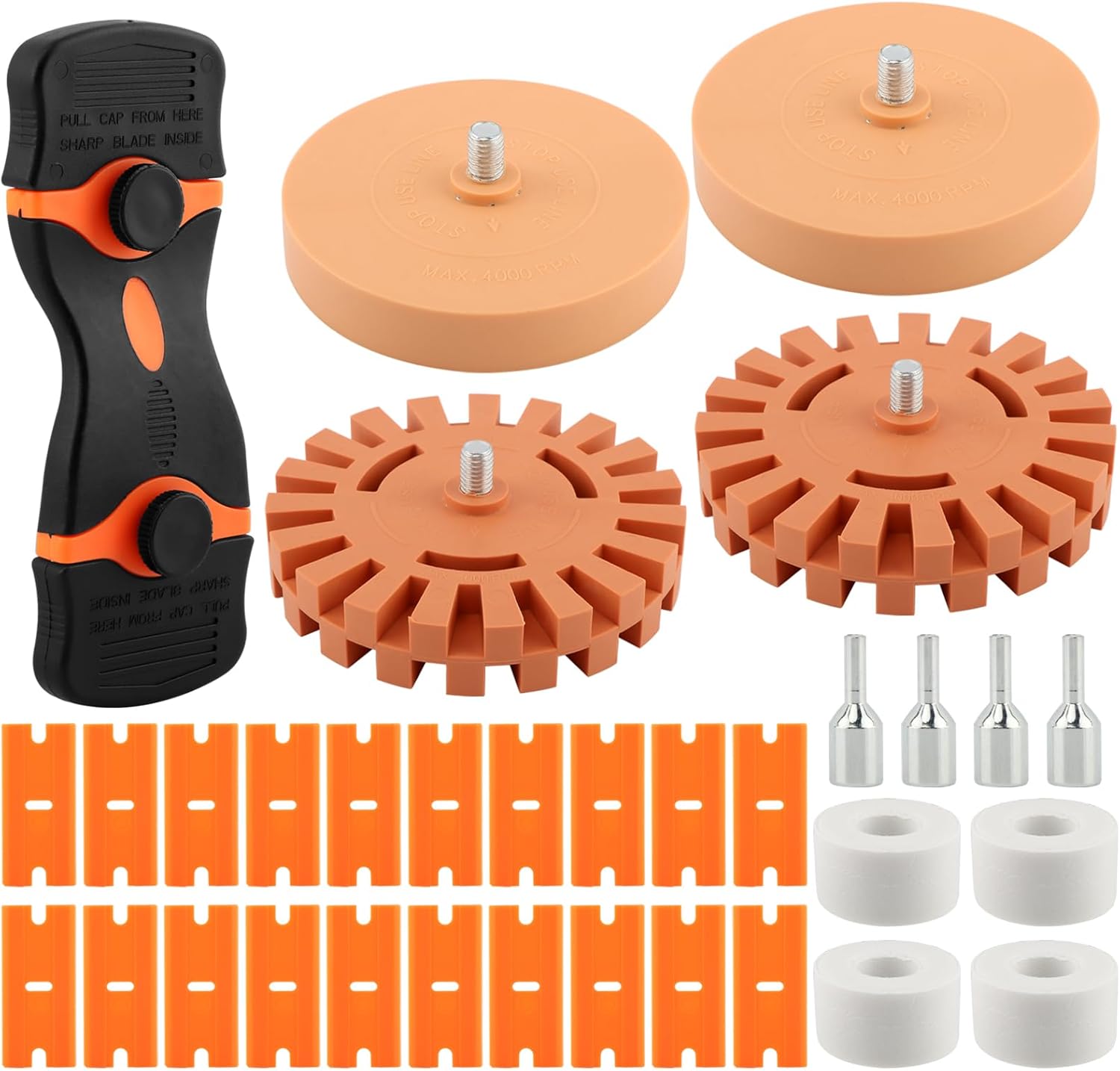 4 Pack Eraser Wheel Decal Remover Eraser, 2pcs 3.5 Inch and 4 Inch Rubber Power Drill Attachment Car Adhesive, Drill Adapter Vinyl Remover for Vinyl Decals, Labels