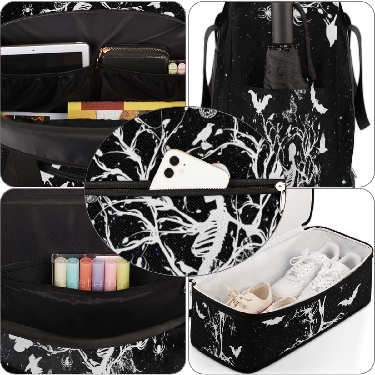 Travel Duffel Bag Art Painting Skull Tree Sport Gym Bag for Woman Man,Waterproof Foldable Weekend Overnight Bag for Yoga Workout Training with Shoe Compartment