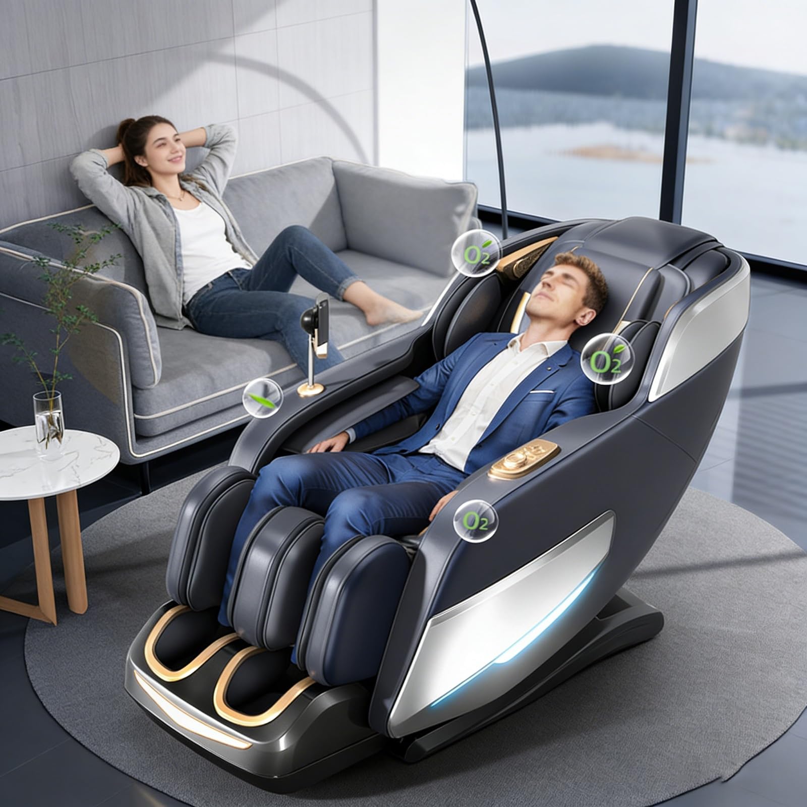 Sedia Da Massaggio Posteriore, piede Lombare Testa Collo E Spalla Massaggio Zero Gravity Recliner Connessione Bluetooth Anziani Touch Screen Commuter