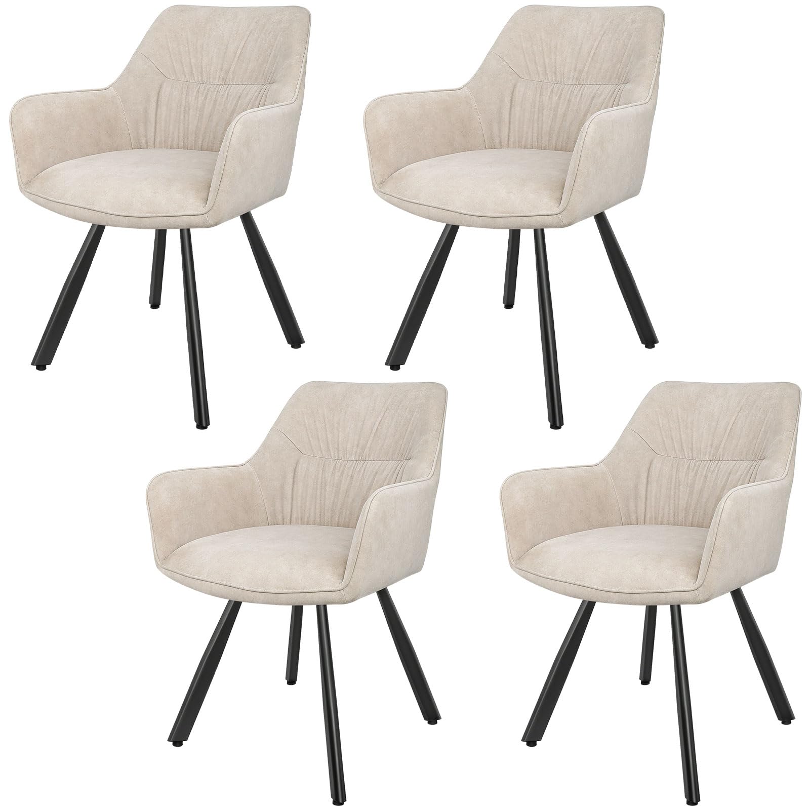 LEWE 360° Swivel Dining Chairs Set of 4, Ergonomic Upholstered Armchair, Kitchen Chair with Arms & Backrest & Metal Legs for Living Room, Restaurants, Bedroom, Khaki
