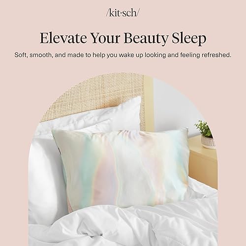 Vista 10 de Kitsch - Funda de almohada de satén con cremallera de tamaño queen/estándar, para el cabello y la piel, funda refrescante más suave que la seda