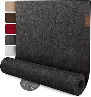 Design Tischläufer Grau aus Filz I 100x30 cm Tischband I Skandinavischer Filzläufer Abwaschbar mit Leder Label I Tischdeko Tischläufer modern Anthrazit