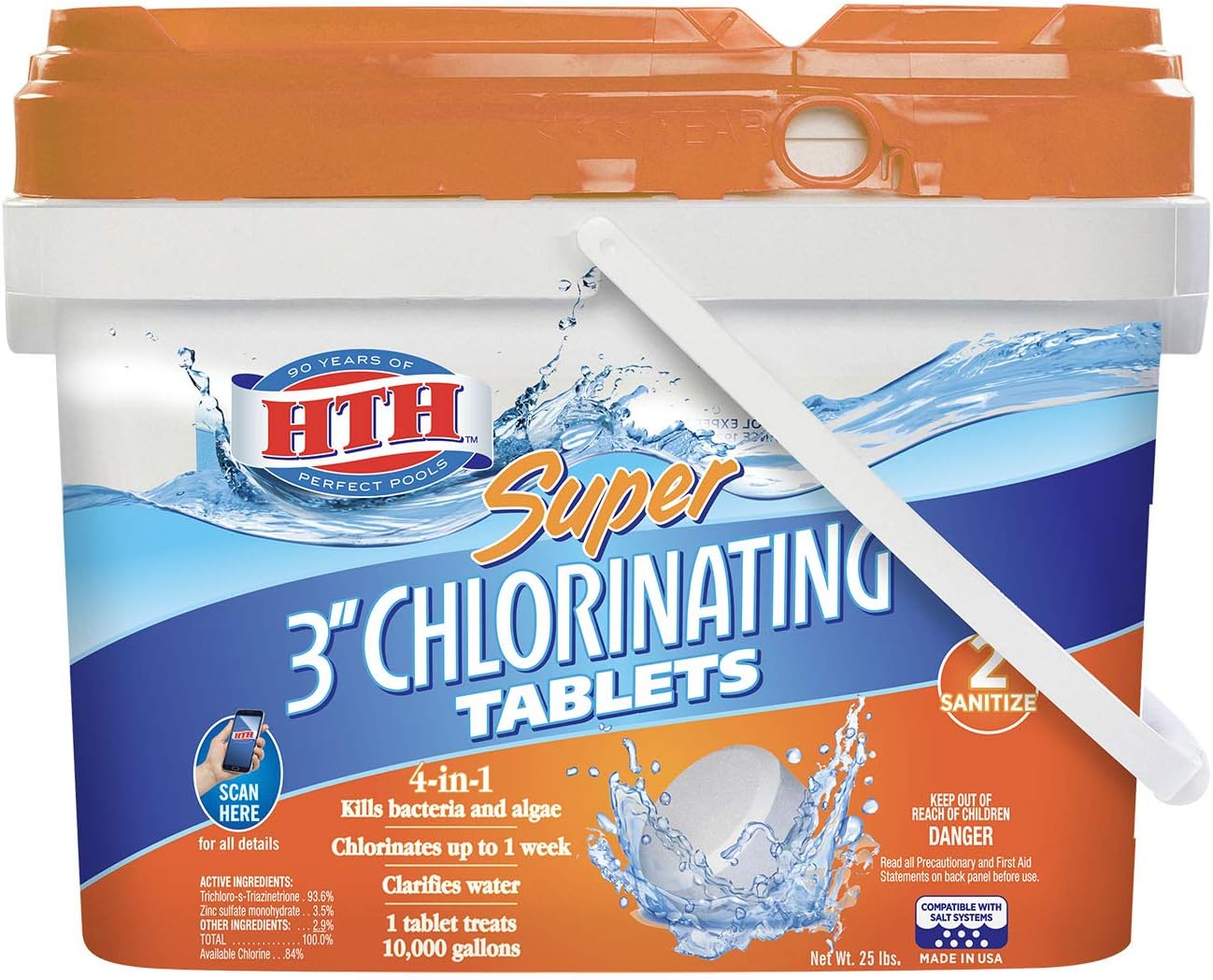HTH 42034 Super 3" Chlorinating Tablets for Swimming Pools, 25 lbs