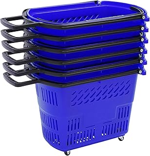 YINZINR 6PCS Shopping Carts, w/Wheels+Handle Plastic Rolling Shopping Basket, Plastic Rolling Shopping Basket, Portable Shopping Basket Set in Supermarkets and Retail Stores