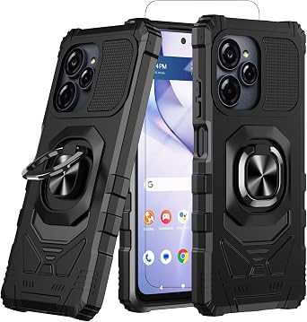 for BLU View Speed Ultra 5G Case, with Screen Protector Dual Layer Shockproof Protective with Ring Kickstand Black