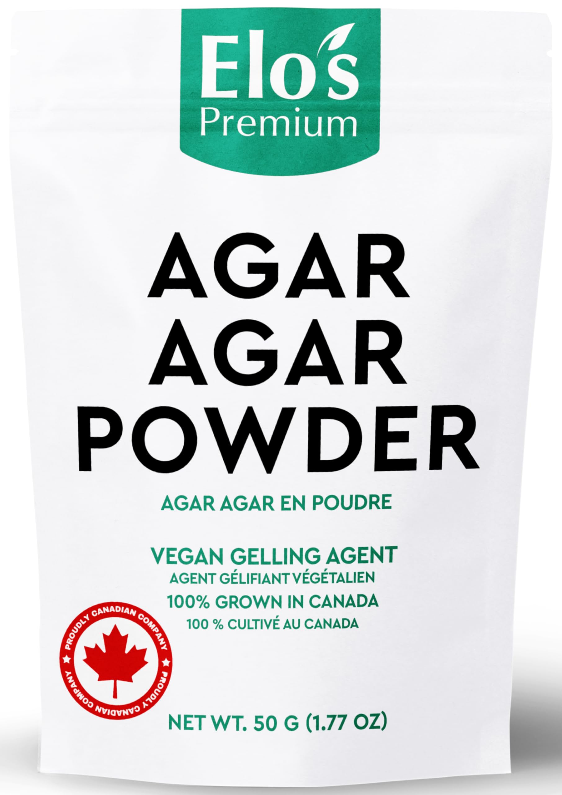 Agar Agar Powder by Elo’s Premium (50 g) Packaged in Canada, Vegan Gelling Agent, Vegetarian Cheese Powder, Gluten Free & Keto Friendly, Healthy Gelatin Substitute Thickener, Odor Free, Perfect for Cheese, Jellies, Vegan Desserts and More