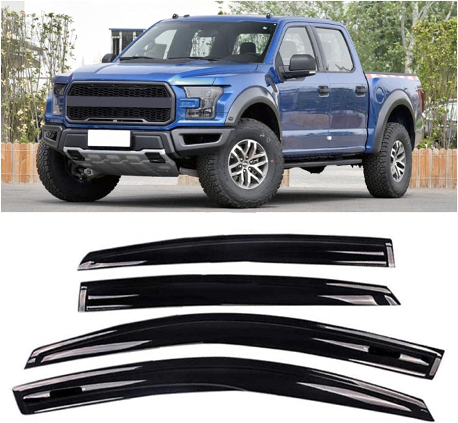 4-częściowy deflektor wiatru do Forda F-150 2011-2018, poprawiają komfort jazdy, utrzymują wentylację samochodu w deszczu